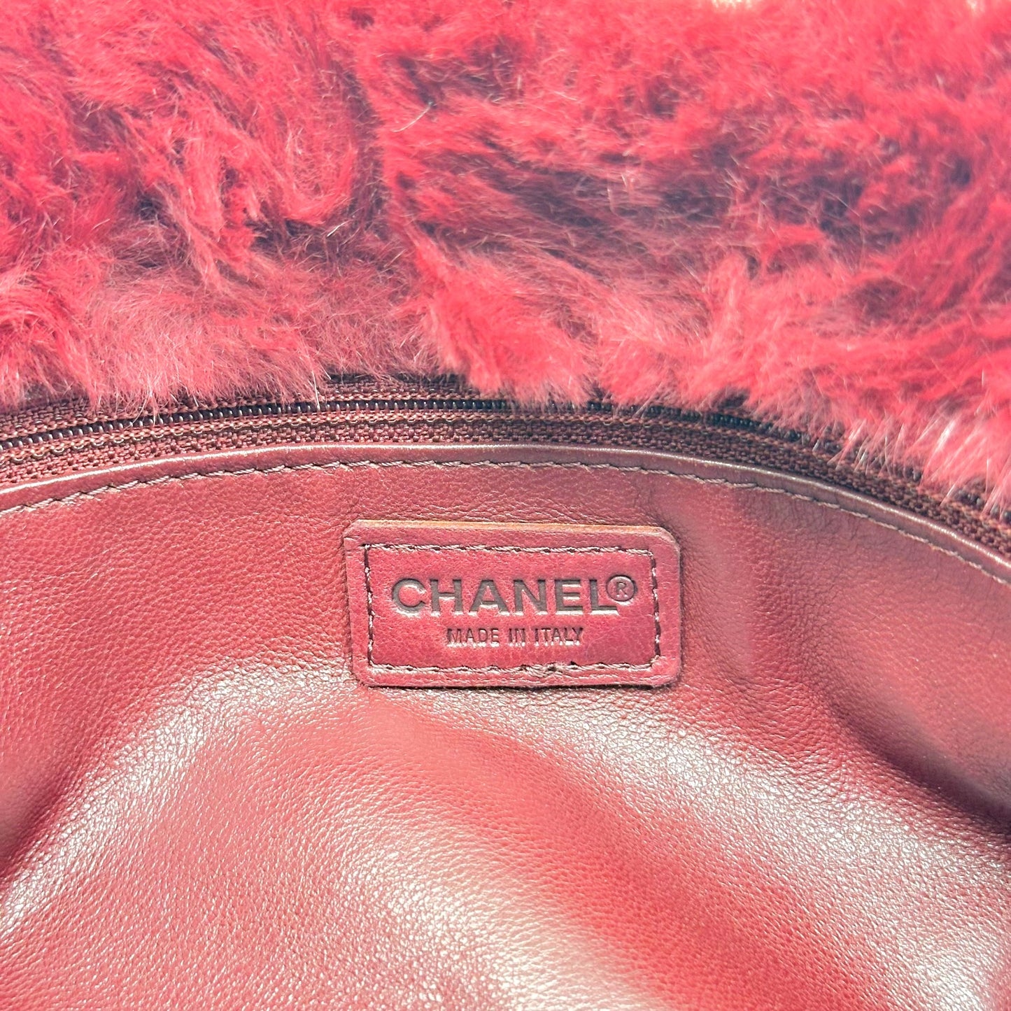 Chanel Burgundy Rabbit Fur Shoulder Tote Bag