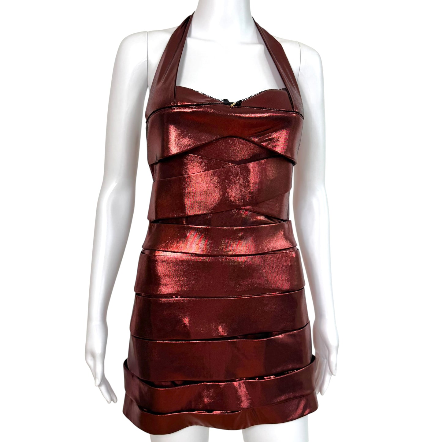 Fanci Club Shalom Red Metallic Halter Mini Dress NEW