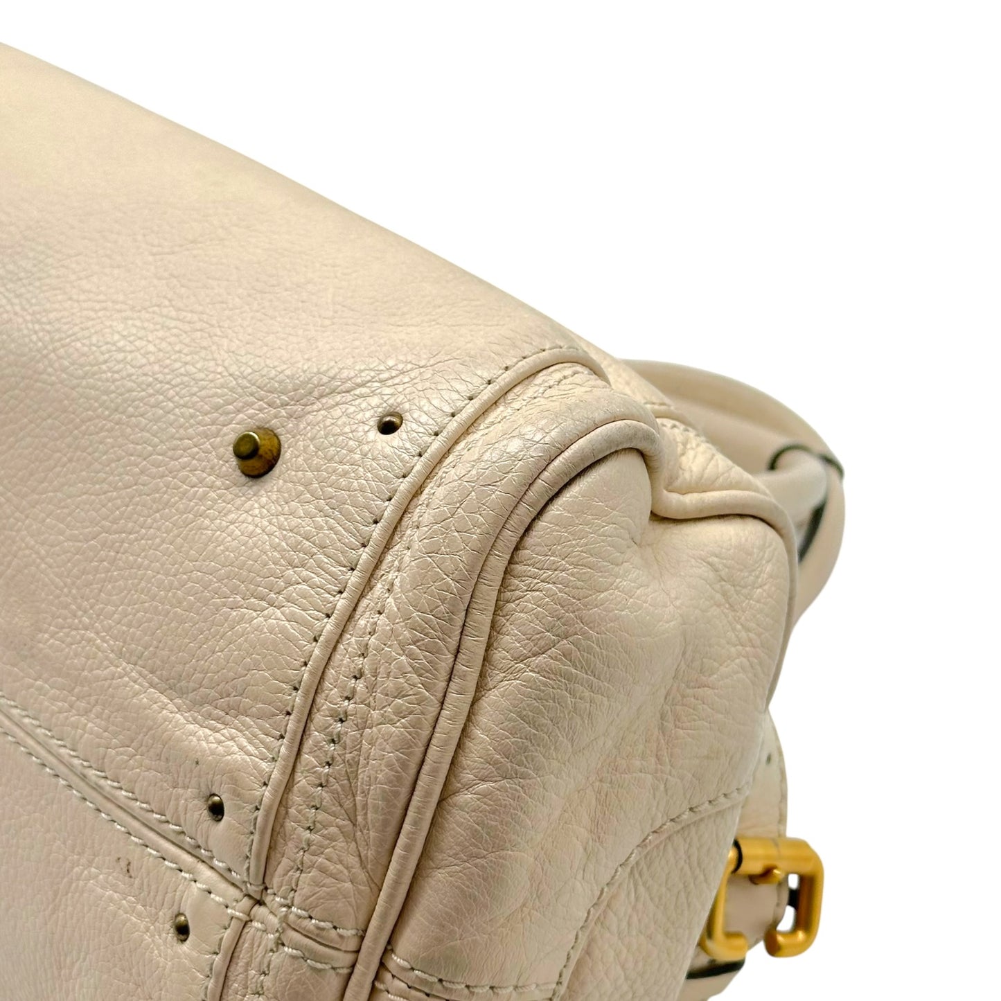 Chloé Ivory Leather Shoulder Bag with Padlock Closure