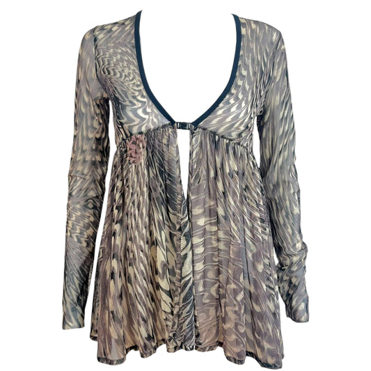 Jean Paul Gaultier Black & Gray Swirl Print Mesh Babydoll Cardigan Top