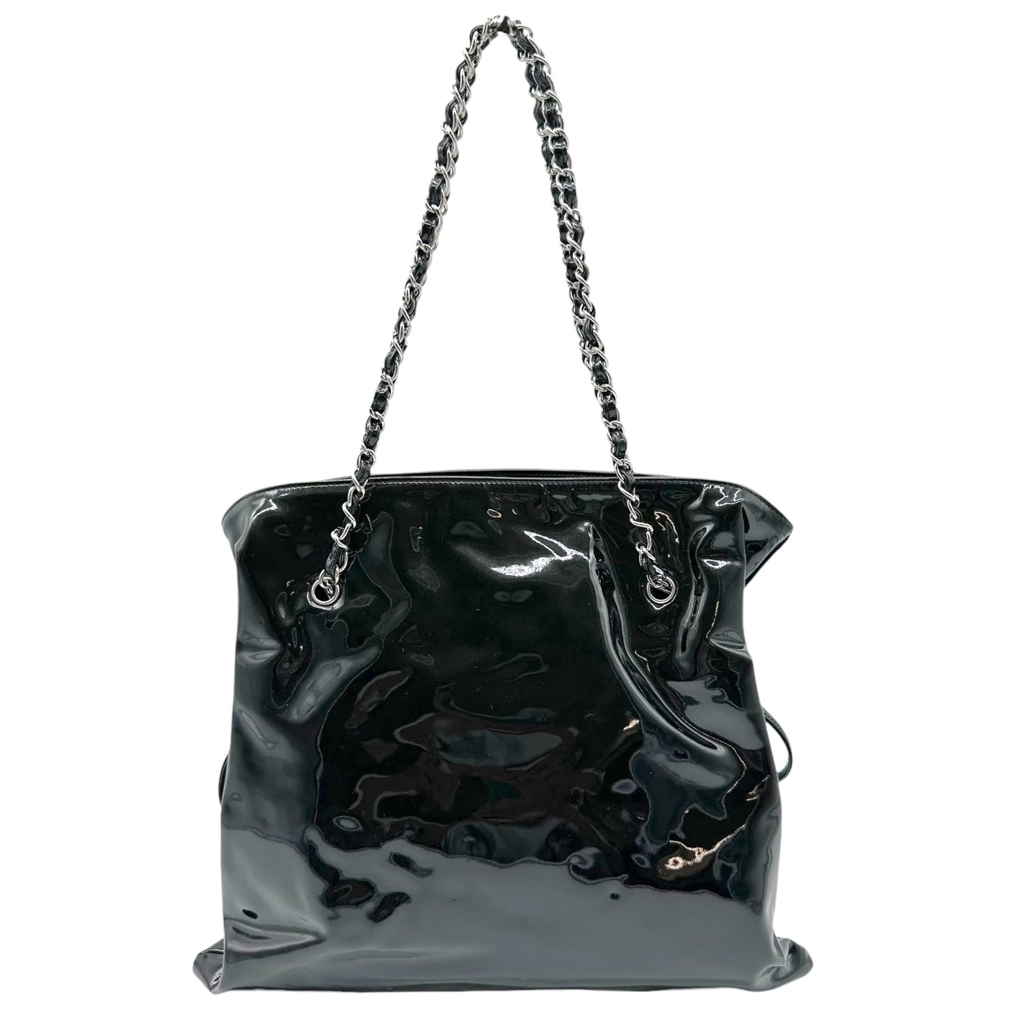 Chanel Black Patent Leather & Rhinestone CC Logo Shoulder Bag 2009-10