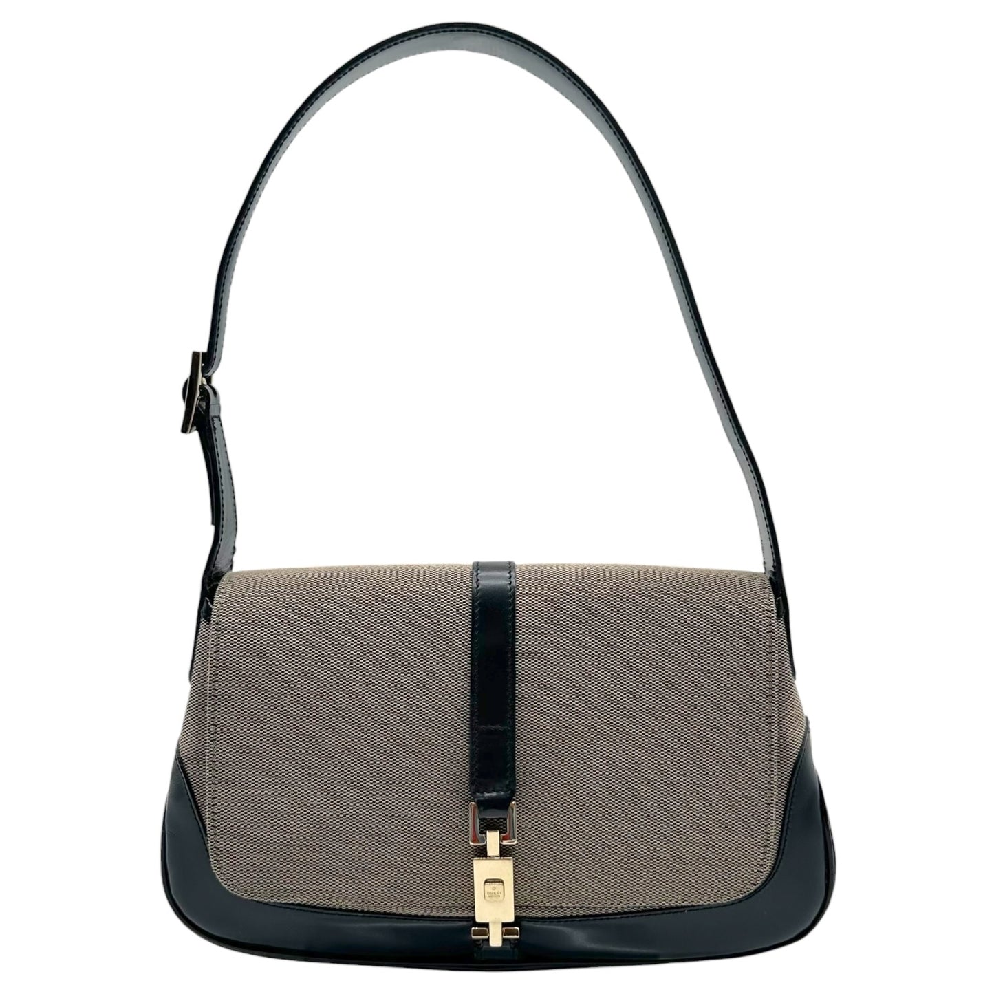 Gucci Gray Canvas & Black Leather Jackie Shoulder Bag