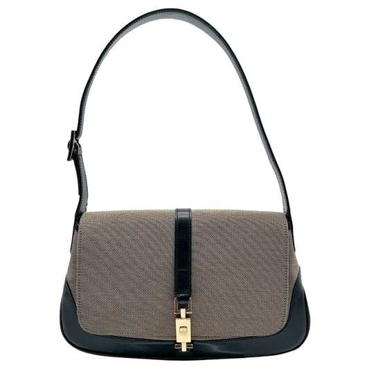 Gucci Gray Canvas & Black Leather Jackie Shoulder Bag