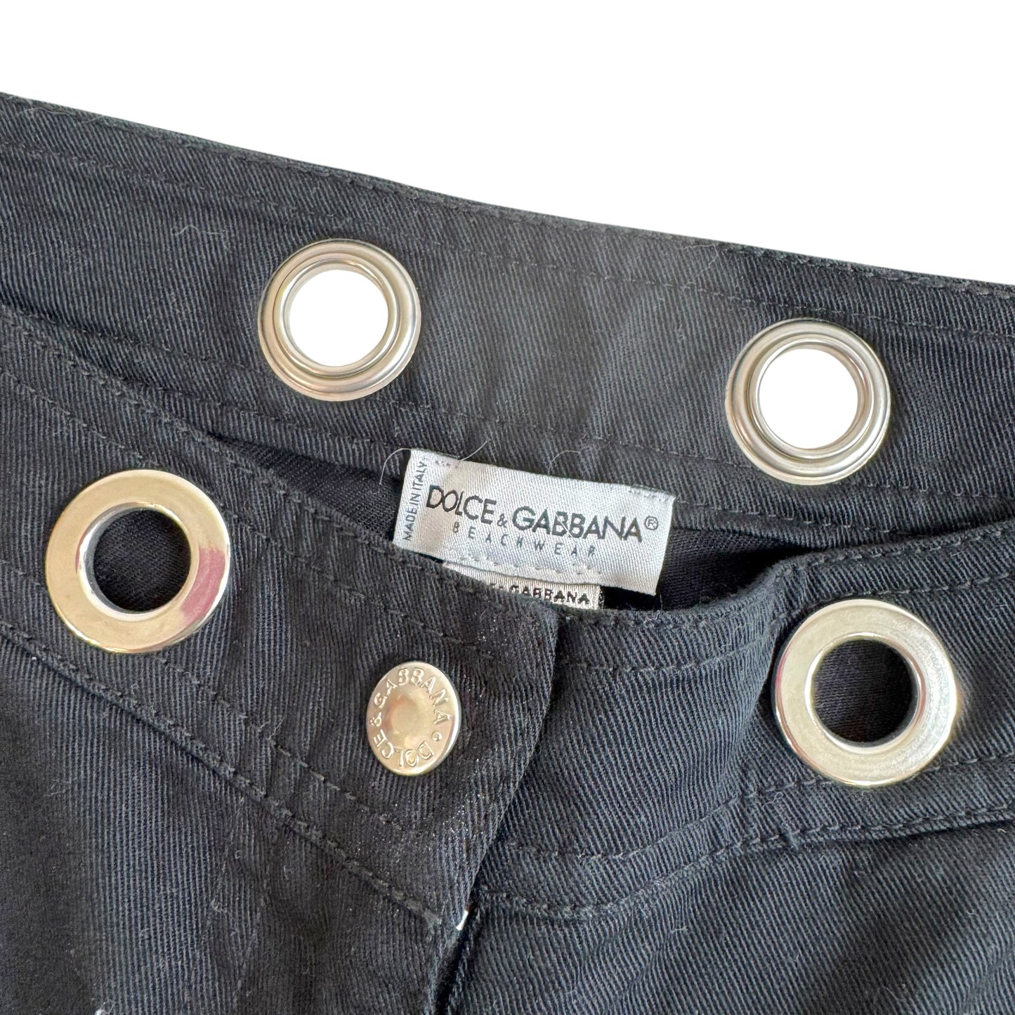 Dolce & Gabbana Black Capri Pants with Silver Rivet Waist