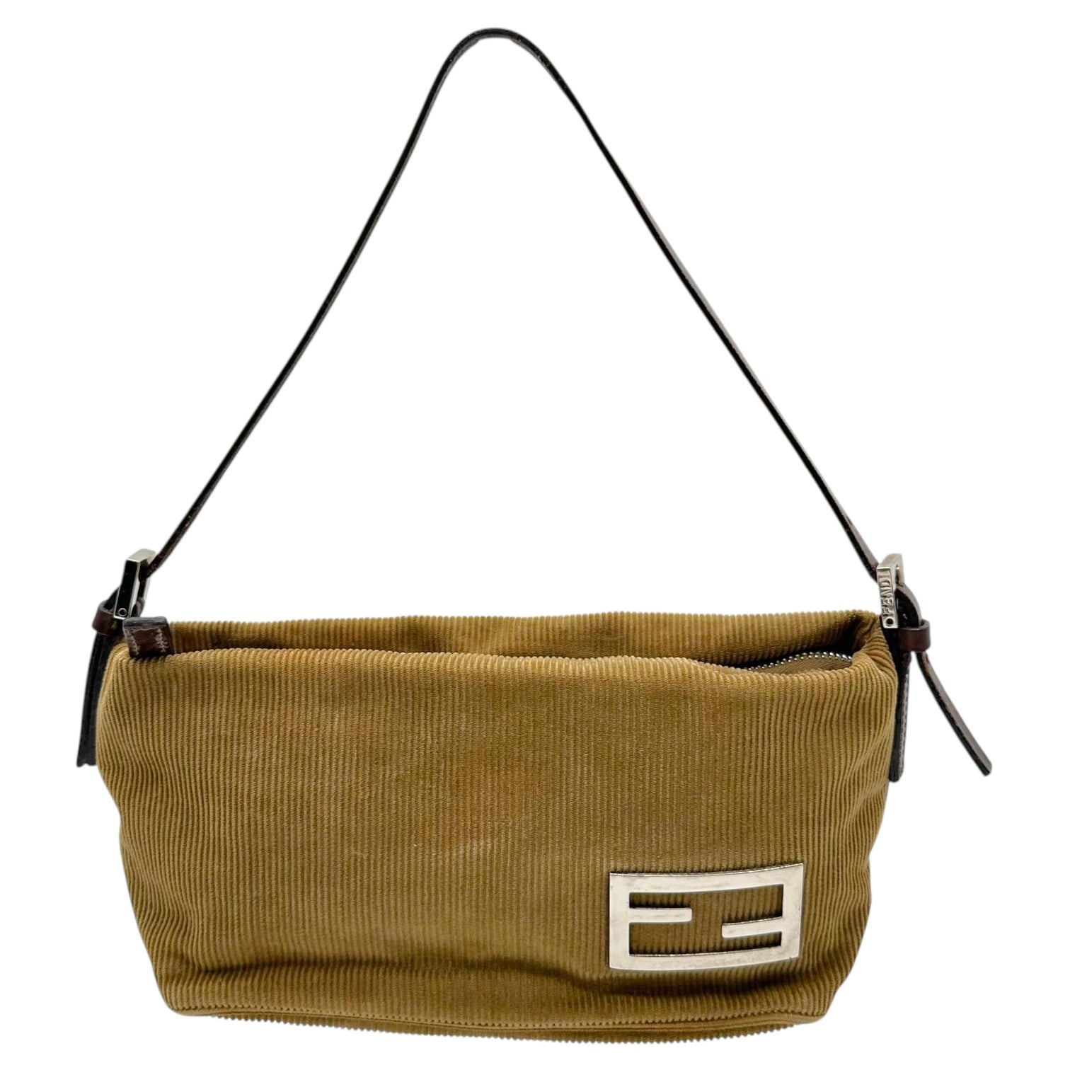 Fendi Pochette Bag Tan Corduroy Zipper Closure