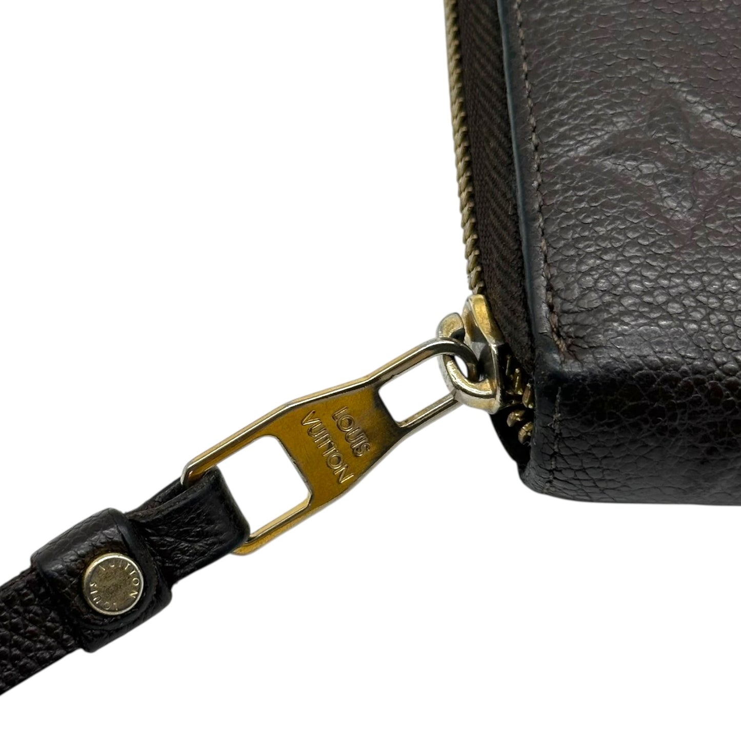 Louis Vuitton Brown Leather Embossed Monogram Zip Long Wallet