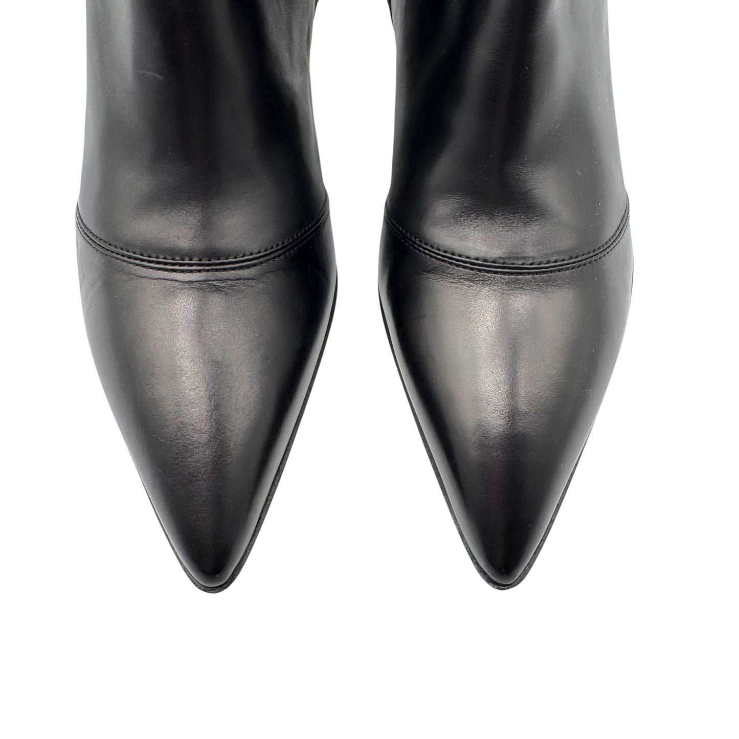 Louis Vuitton Black Leather LV Logo Bow Heeled Knee High Pointed Toe Boots