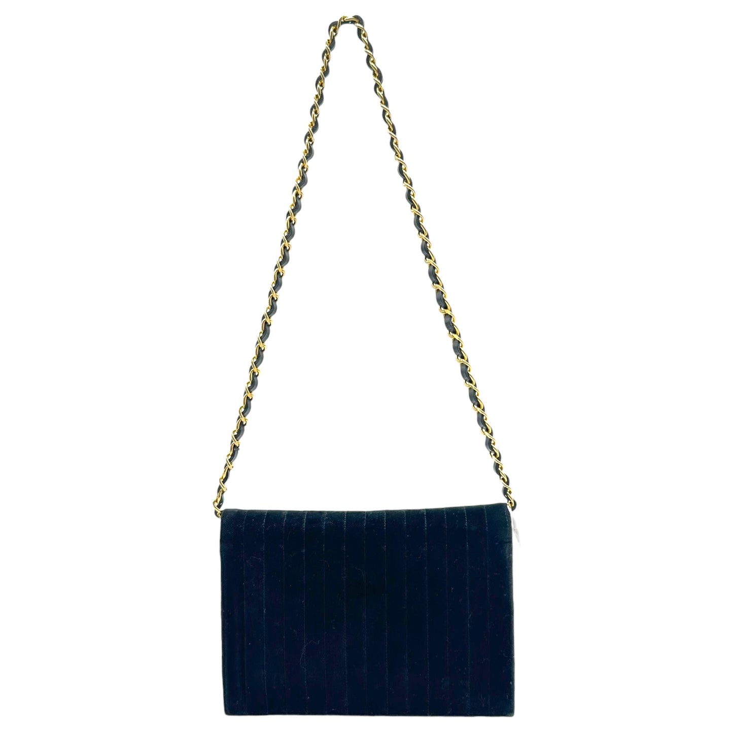 Chanel Black & Gold Velvet Snap Flap Shoulder Bag 80's-90's