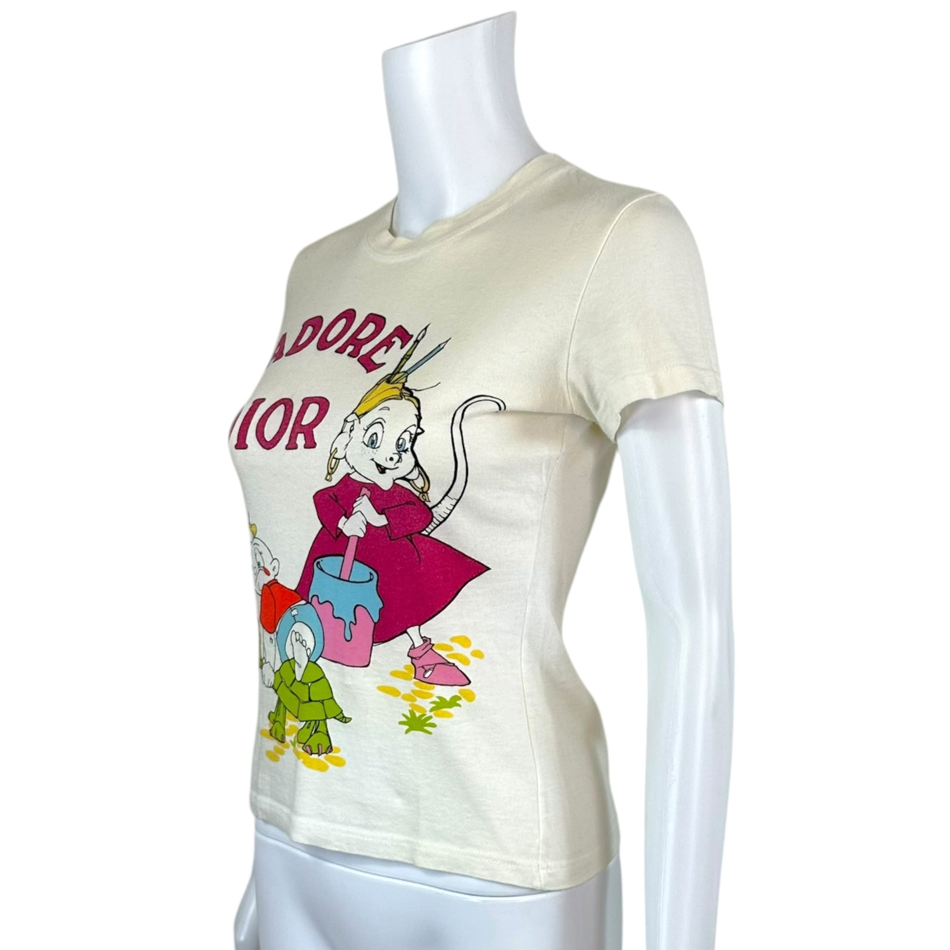 Christian Dior Cartoon Graphic T-Shirt White Crew Neck