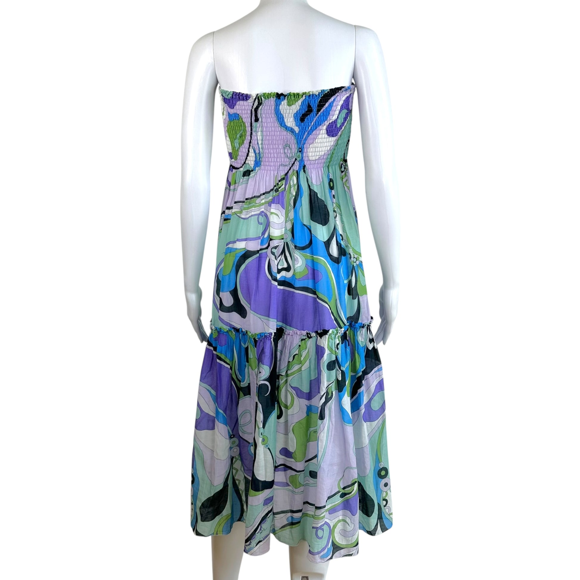Emilio Pucci Strapless Maxi Dress Blue Purple Print