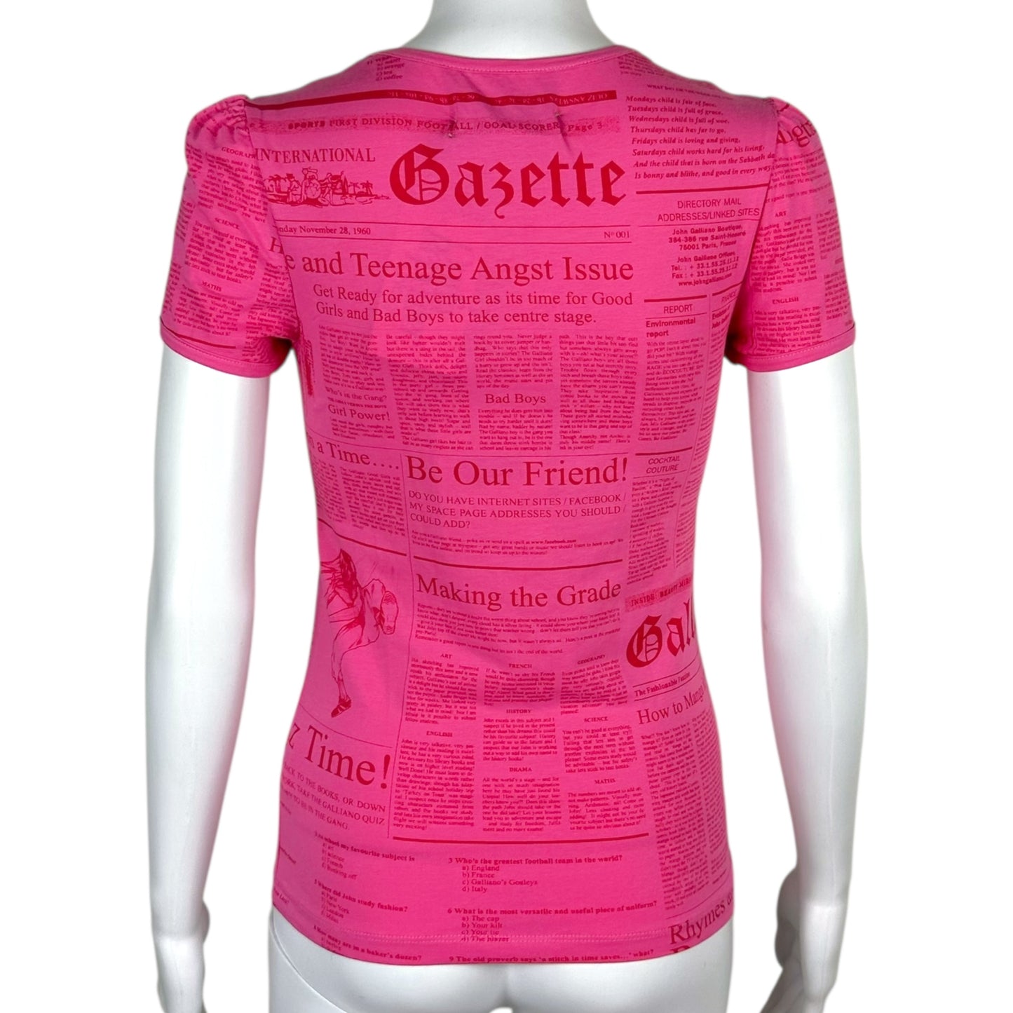 Galliano Hot Pink Gazette News Printed T-Shirt NEW - Outfit Repeater