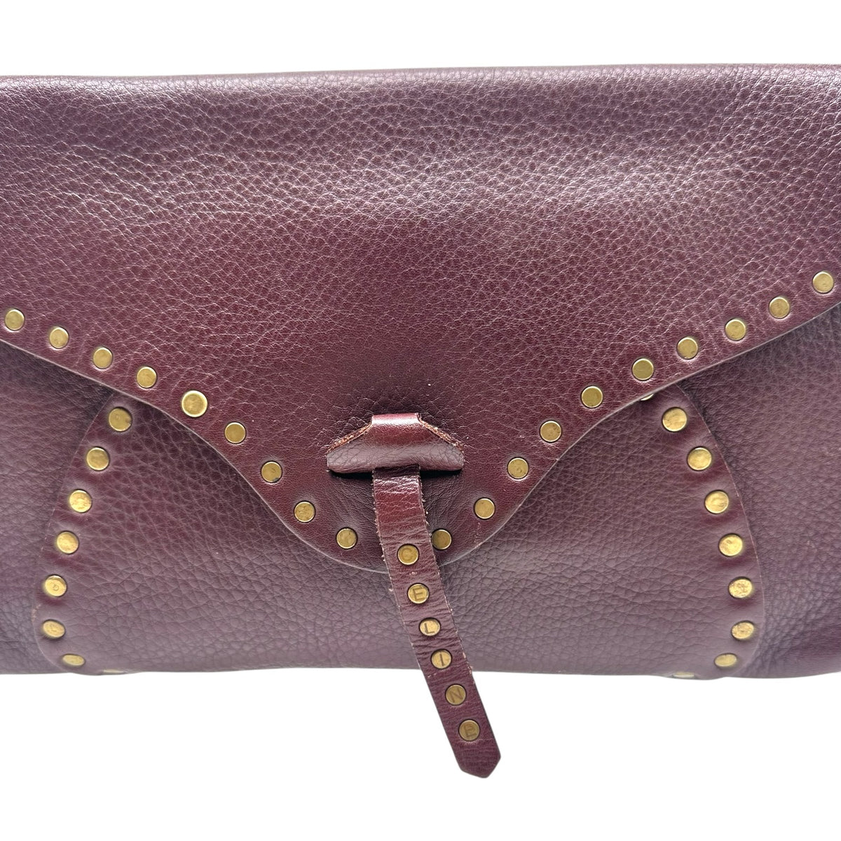 Celine Burgundy Leather Studded Shoulder Bag