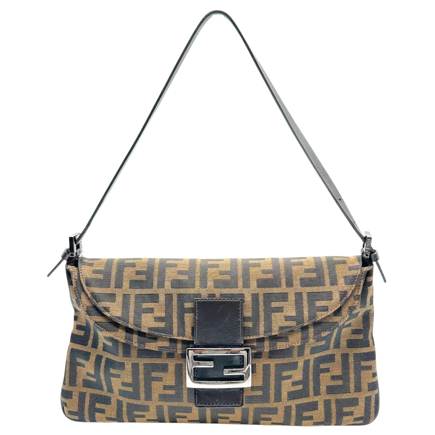 Fendi Large Baguette Bag Zucca Monogram Fold-Over Design