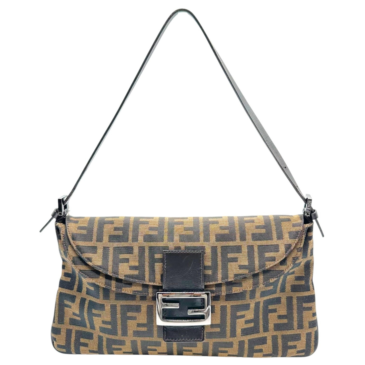 Fendi Large Baguette Bag Zucca Monogram Fold-Over Design