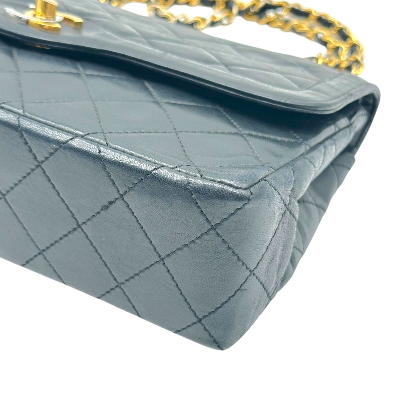 Chanel Black Lambskin Two-Tone Metal Double Flap Medium Diana Bag 1991-94