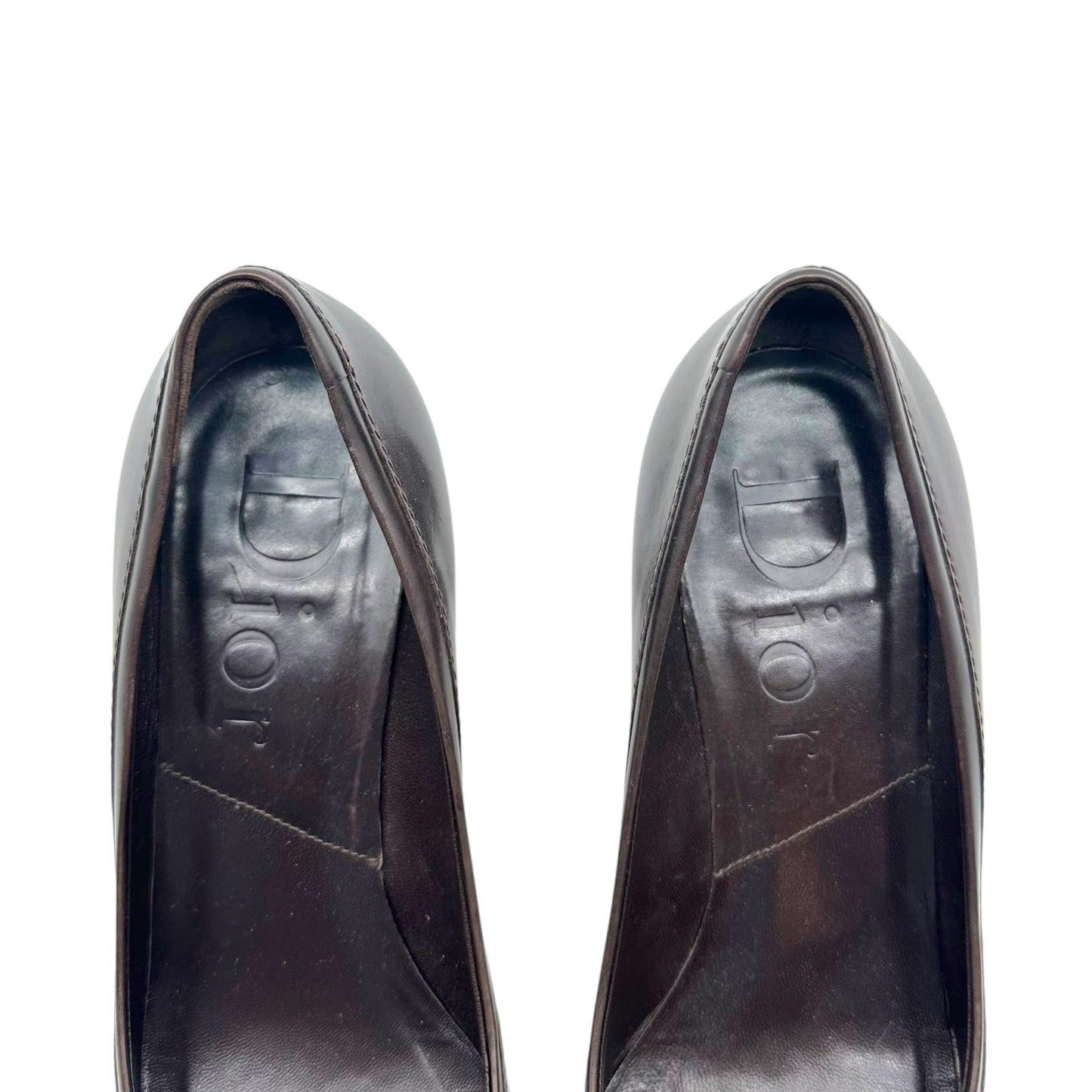 Christian Dior Brown Pointed Toe Heels with CD Logo Charm