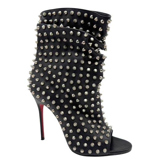 Christian Louboutin Black Silver Spike Peep-Toe Booties