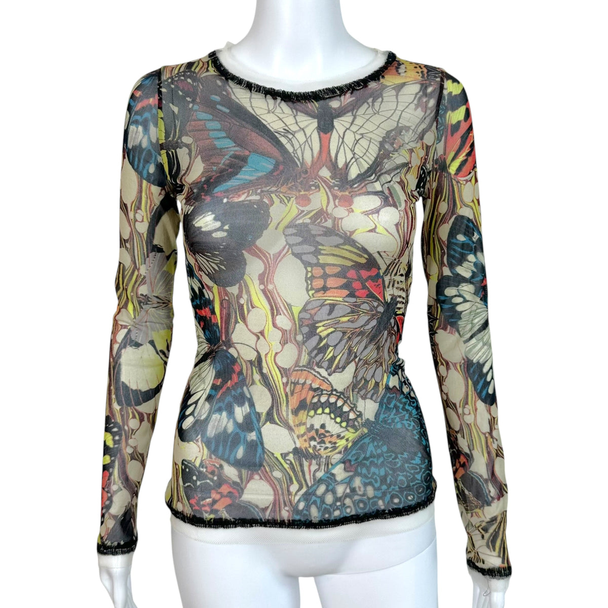 Jean Paul Gaultier Longsleeve Mesh Top Multicolor Butterfly Print