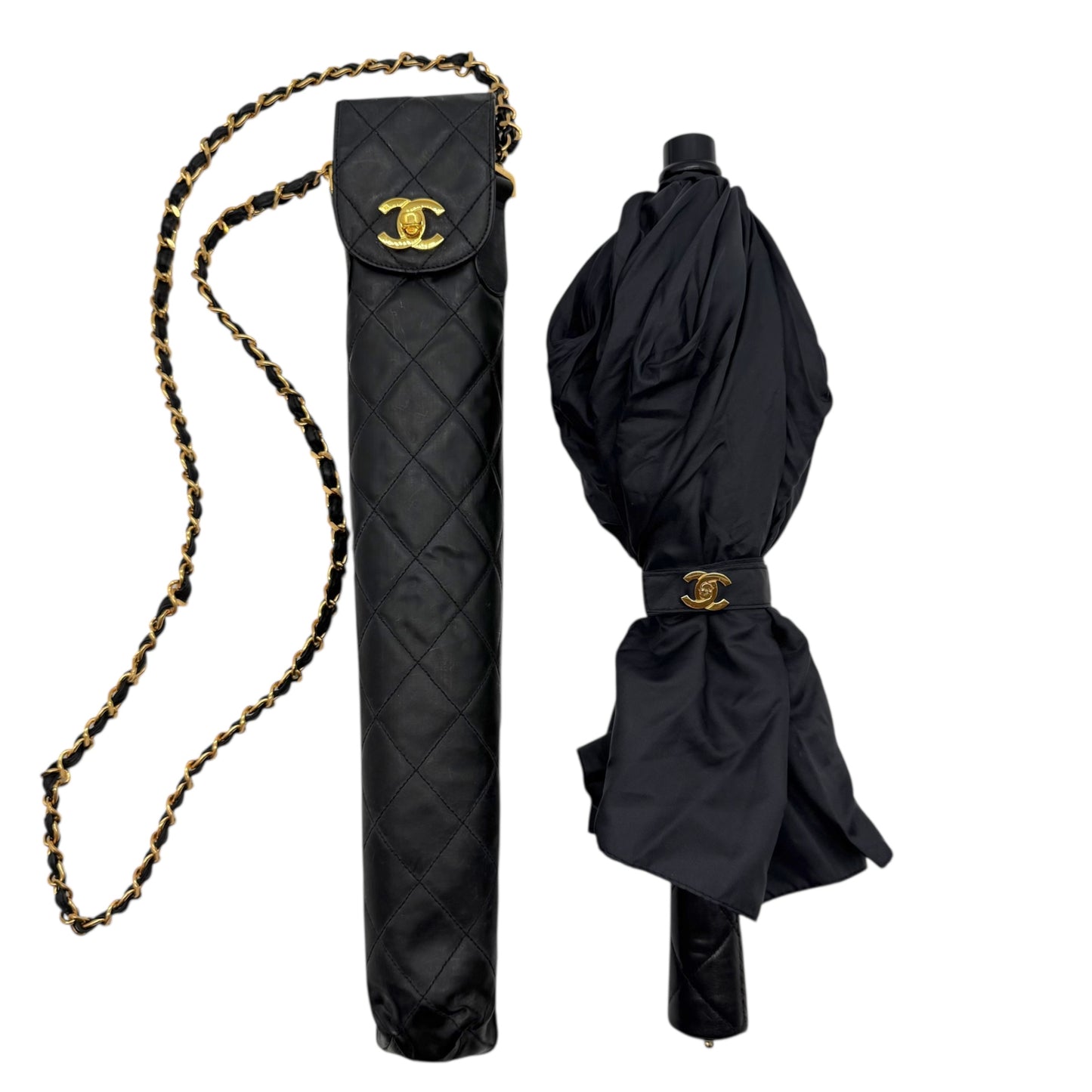 Chanel Black CC Turnlock Umbrella & Quilted Matelasse Case