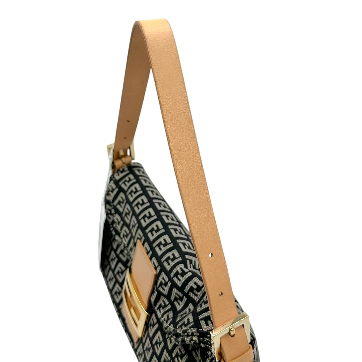 Fendi Fold-Over Baguette Bag Black Beige Zucchino Monogram