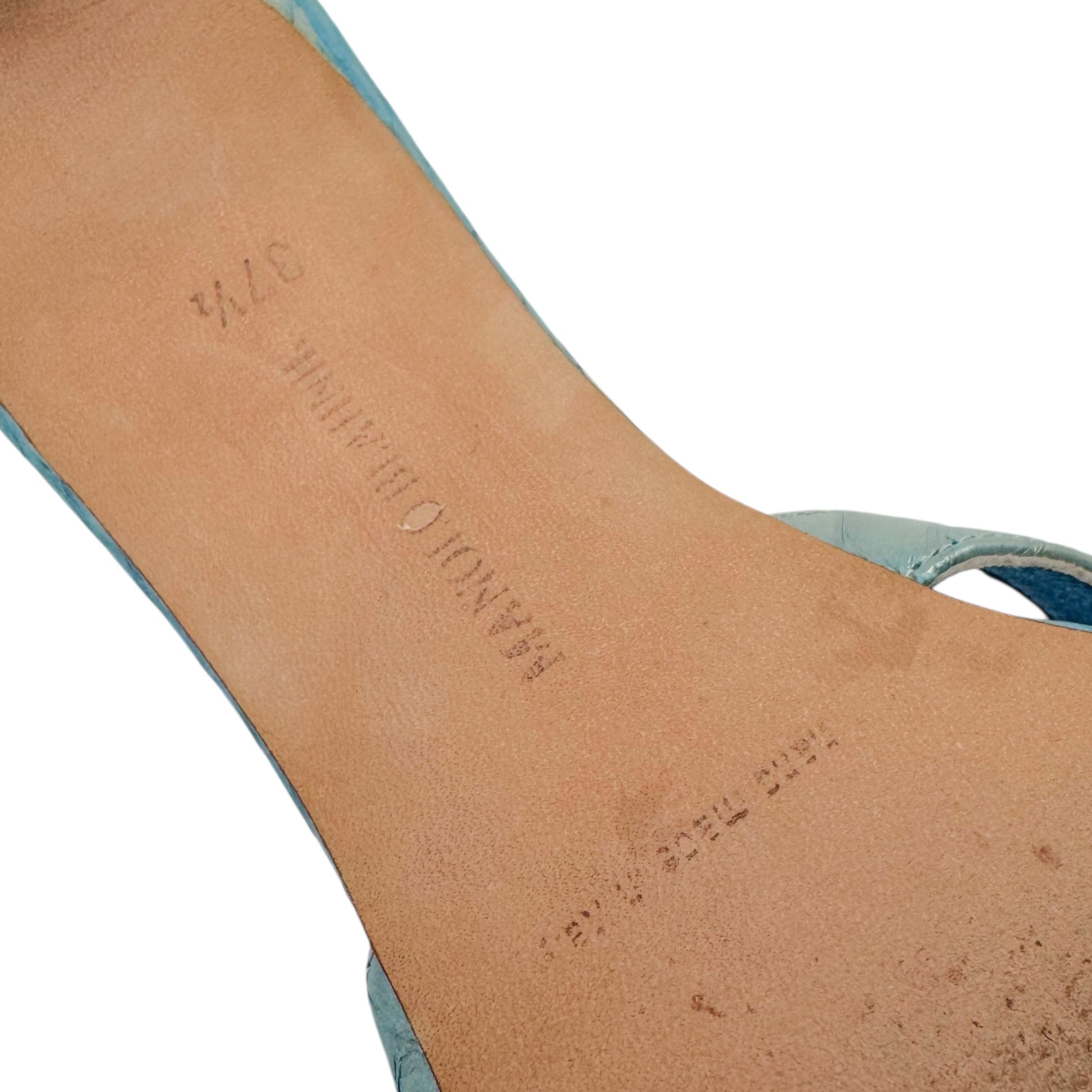 Manolo Blahnik Blue Beaded Kitten Heel Mule Sandals - Outfit Repeater