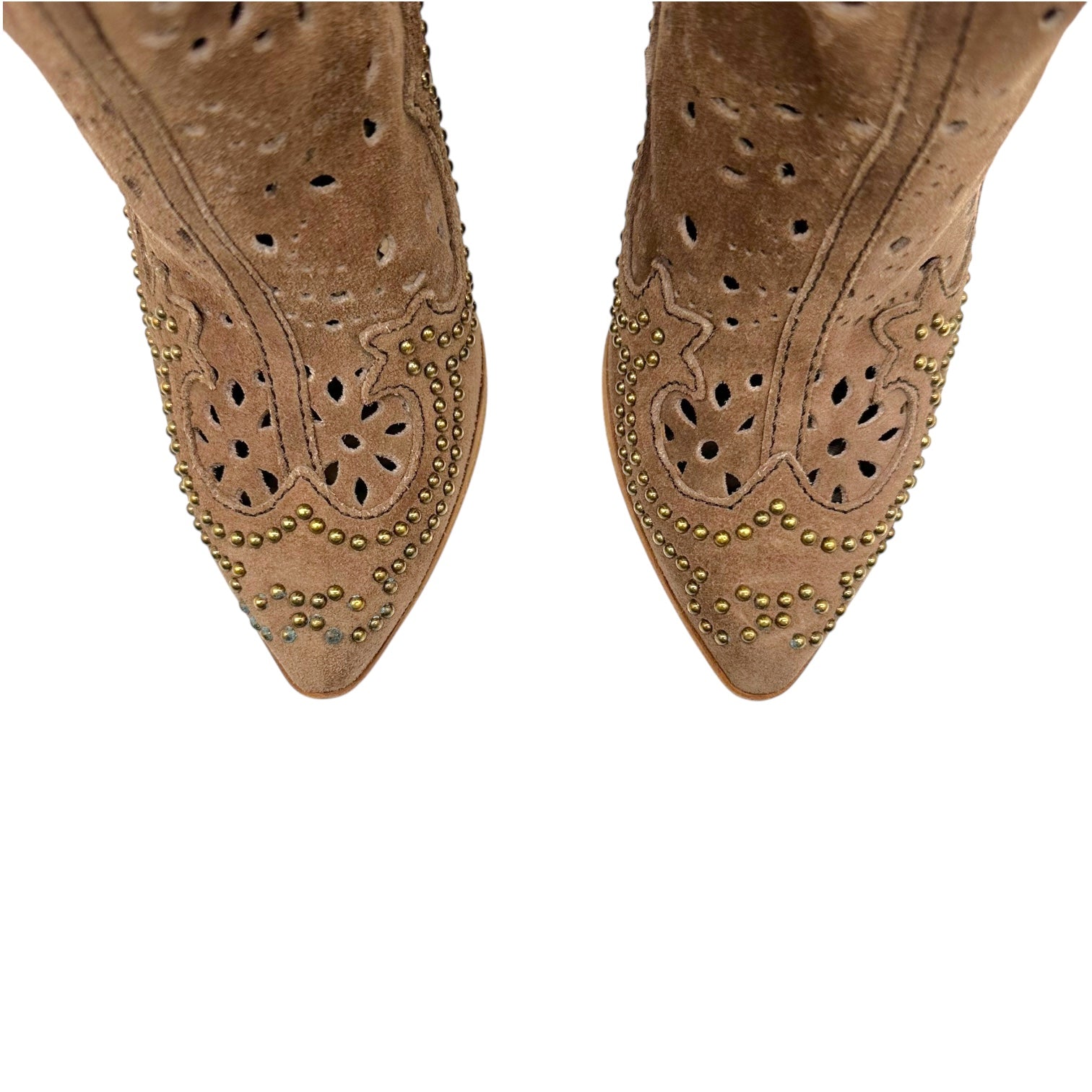 Dolce & Gabbana Brown Suede Studded Heeled Boots - Outfit Repeater