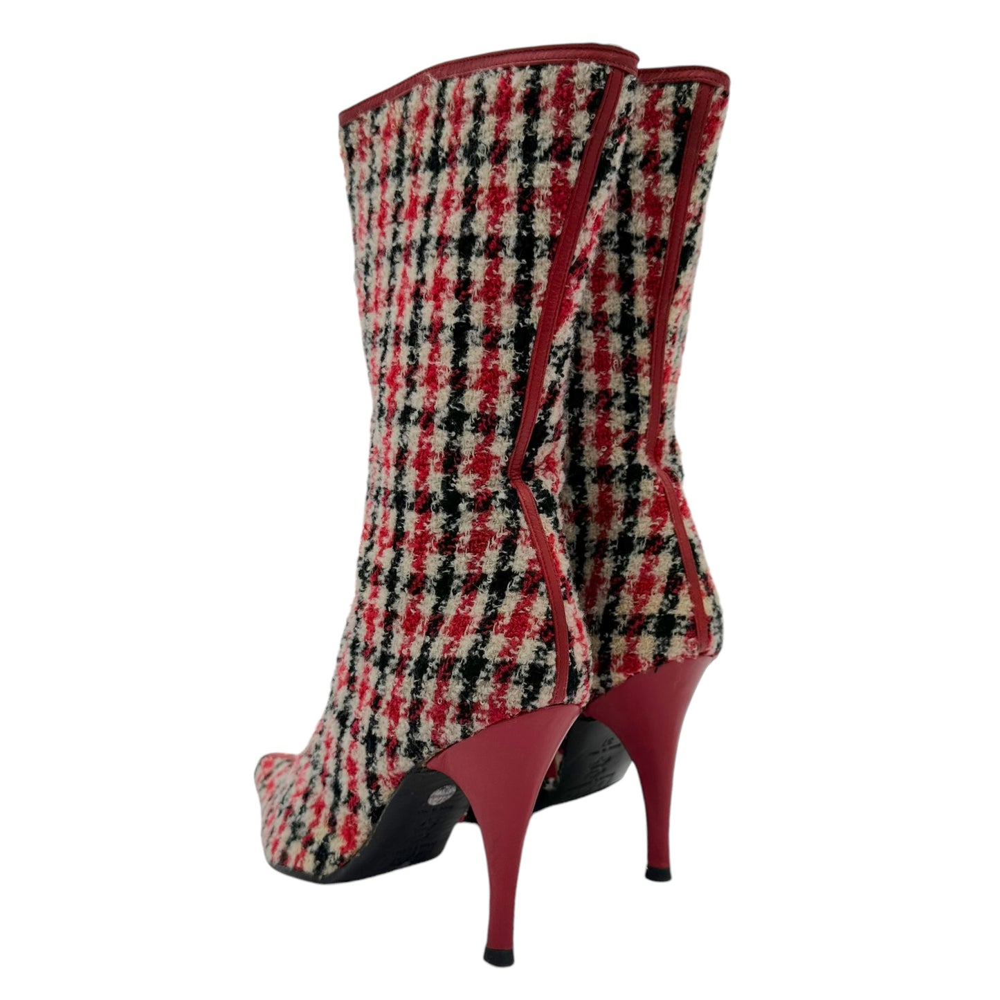 D&G Dolce & Gabbana Blue and Red Plaid Heeled Boots