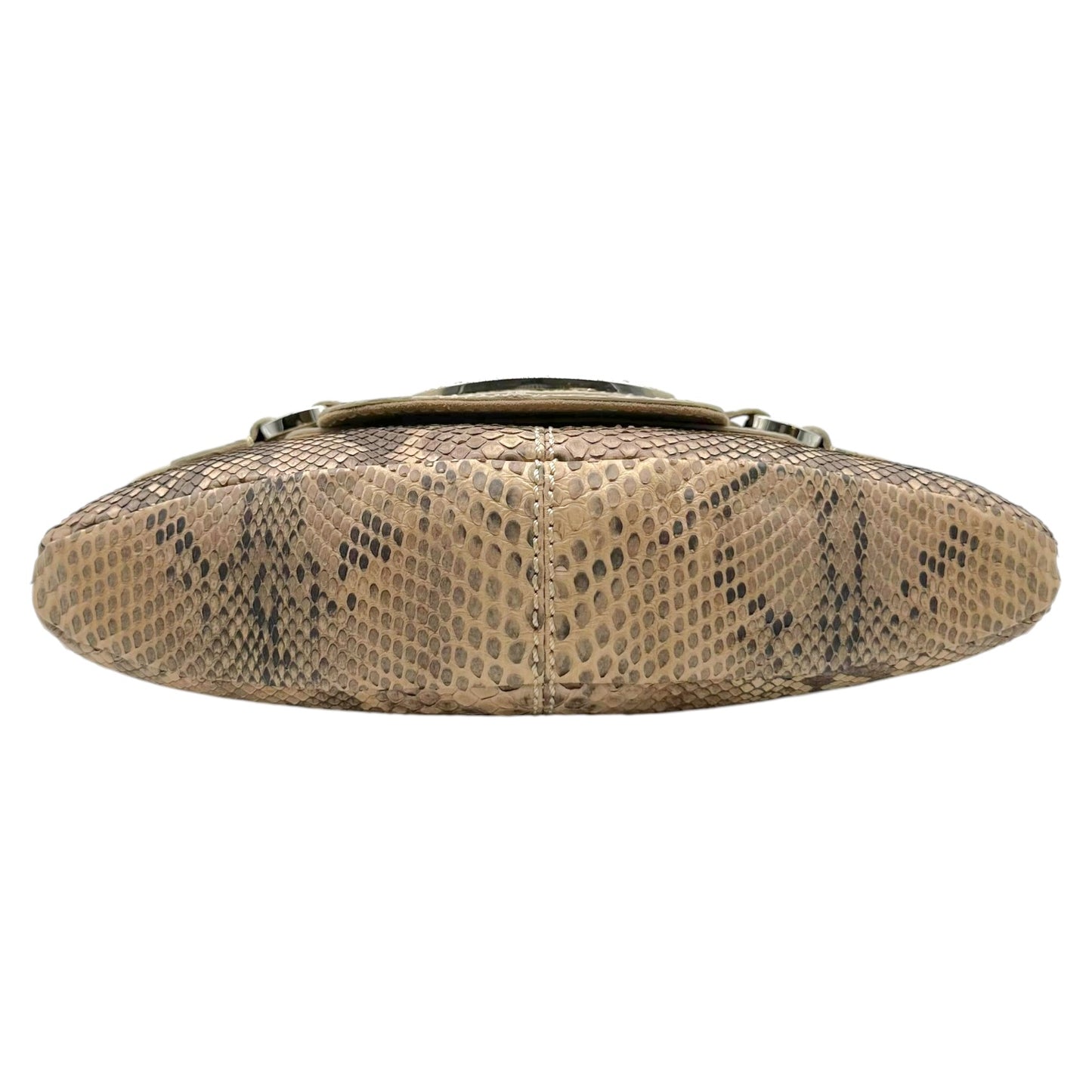 Valentino Garavani Light Brown Python & Rhinestone Mother of Pearl Embellished Shoulder Bag