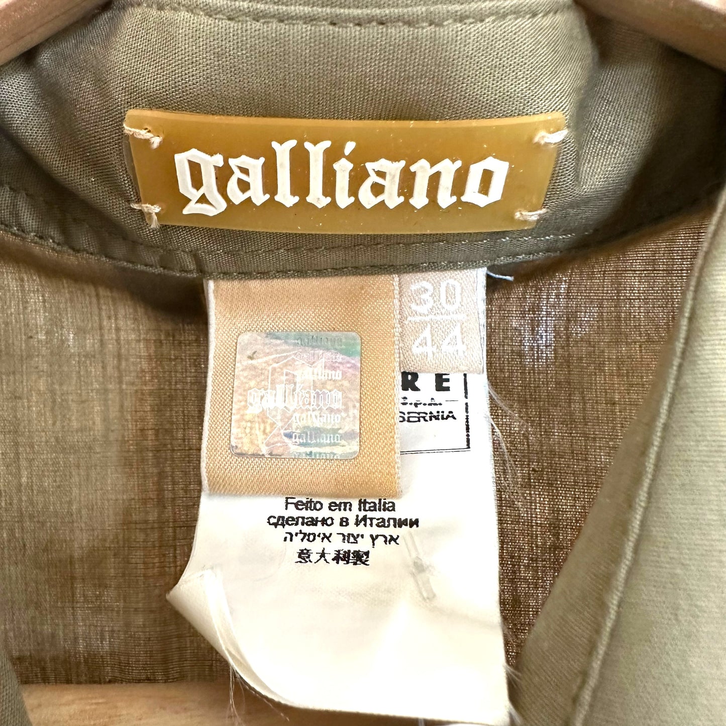 Galliano Khaki Green Button Up Logo Blouse