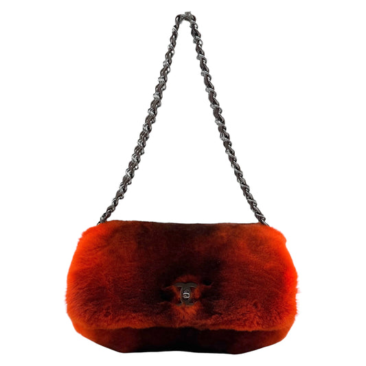 Chanel Orange Rabbit Fur Triple Chain Small Flap Bag 2004-05