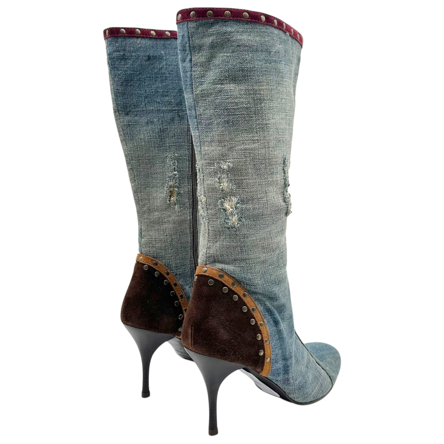 Just Cavalli Roberto Cavalli Denim Studded Heeled Boots