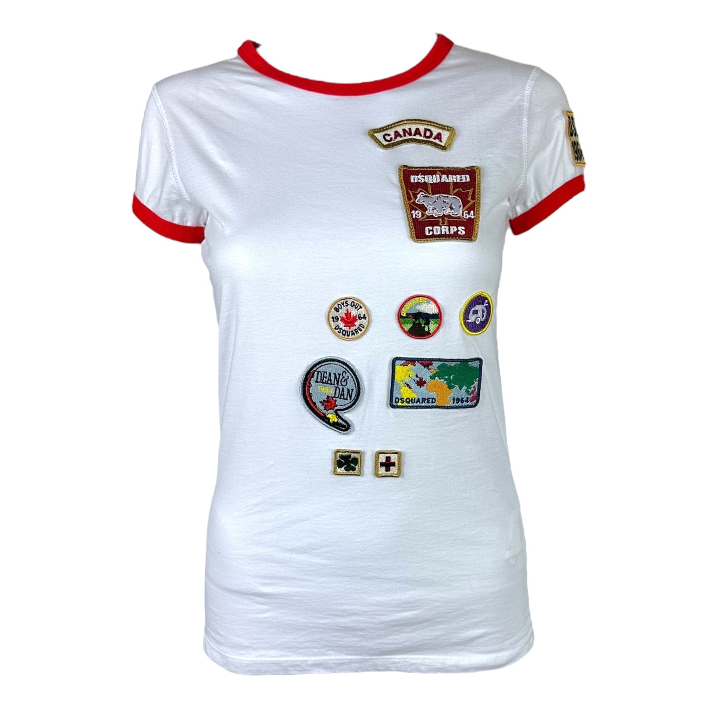 Dsquared2 Red & White Logo Patch Ringer T-Shirt - Outfit Repeater