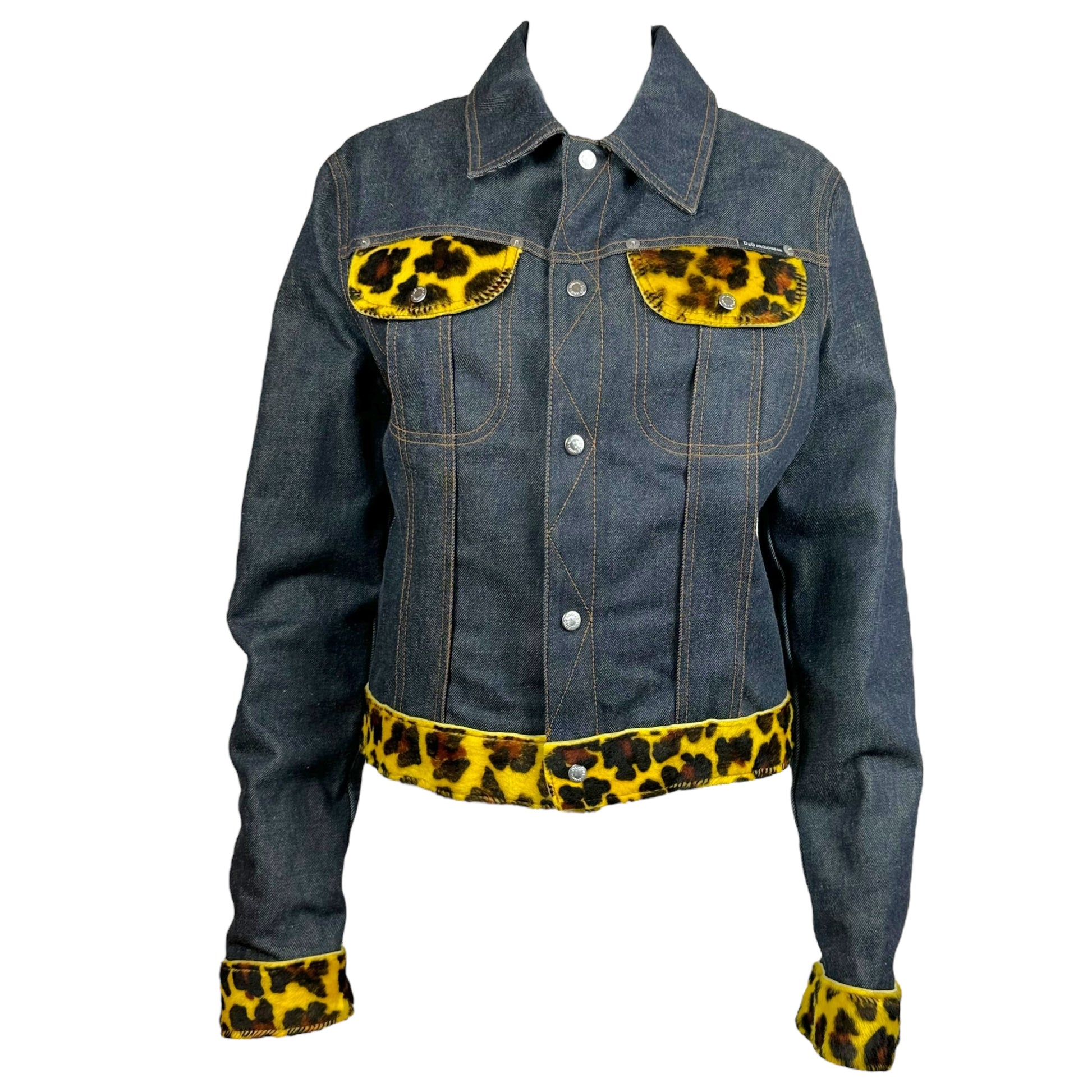 D&G Dolce & Gabbana Yellow Leopard Accent Denim Jacket - Outfit Repeater
