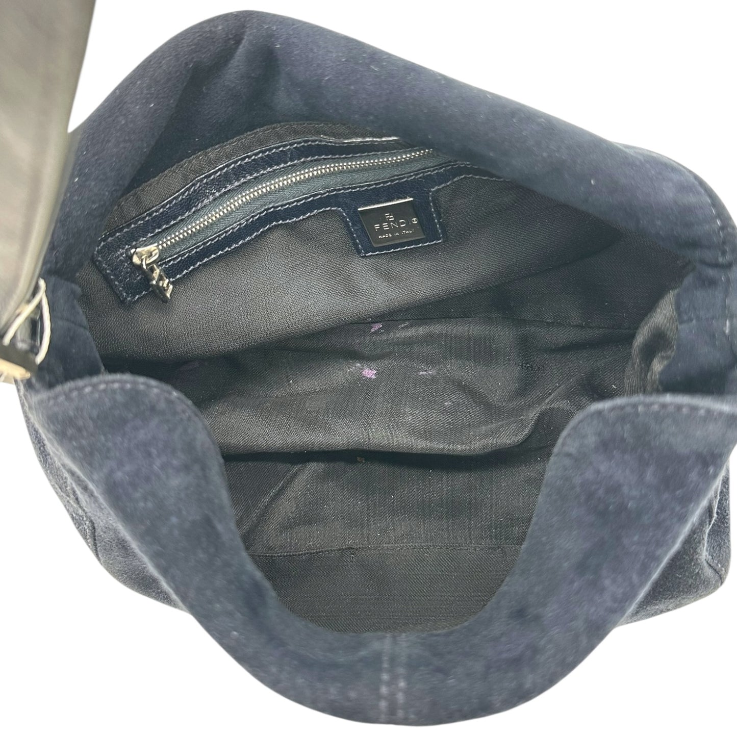 Fendi Navy Blue Suede Fold-Over Baguette Bag