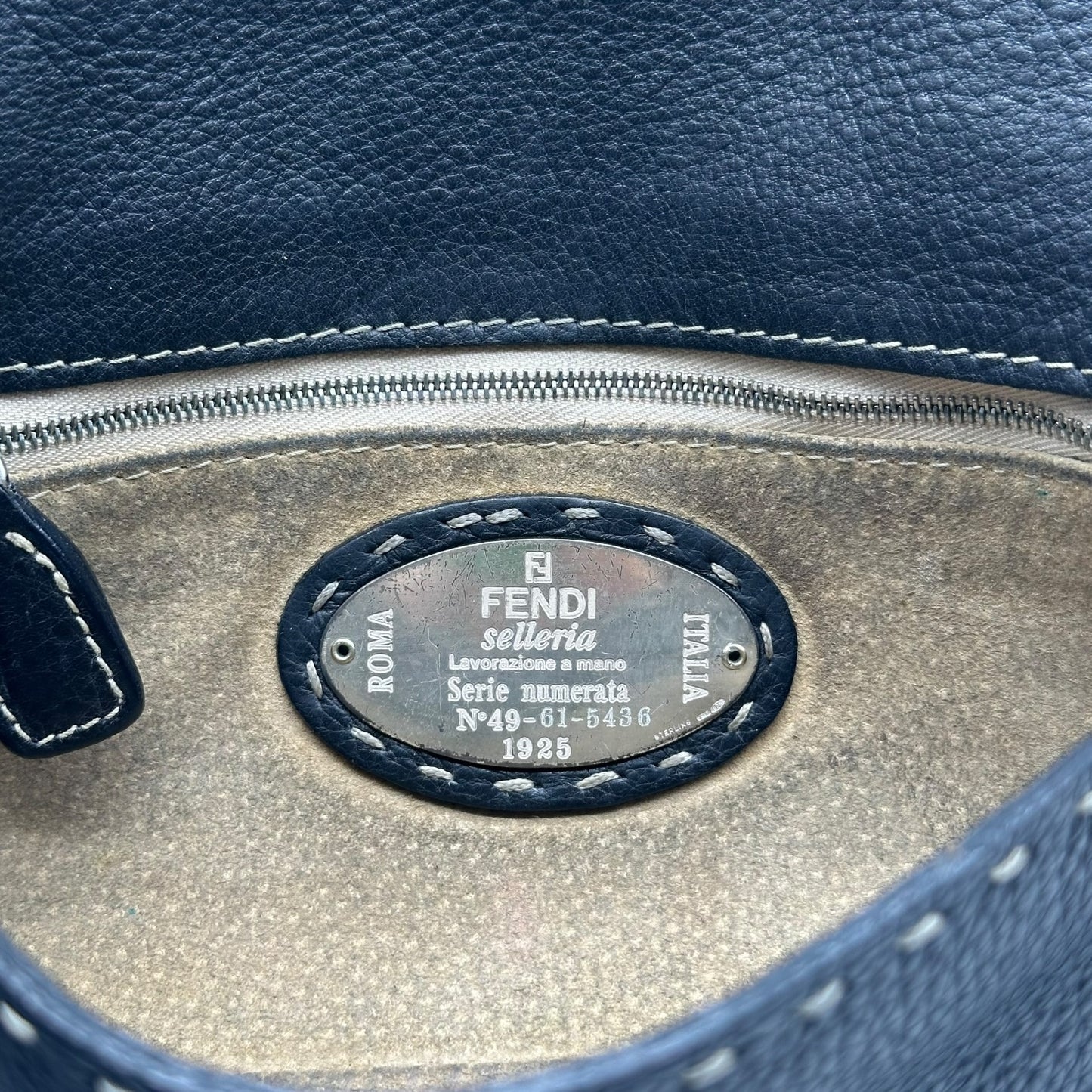 Fendi Selleria Black Leather Contrast Stitch Baguette Bag