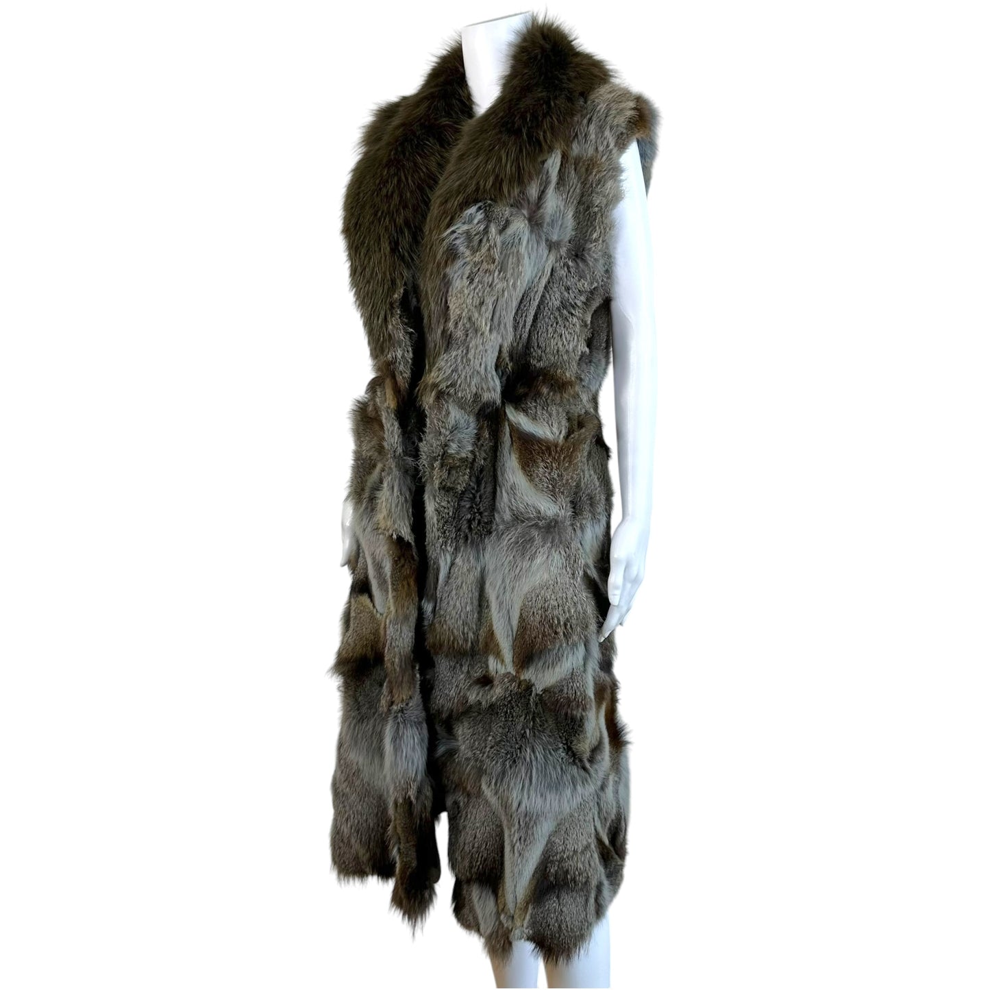 Roberto Cavalli Sleeveless Long Fur Vest Gray Brown Fox Fur