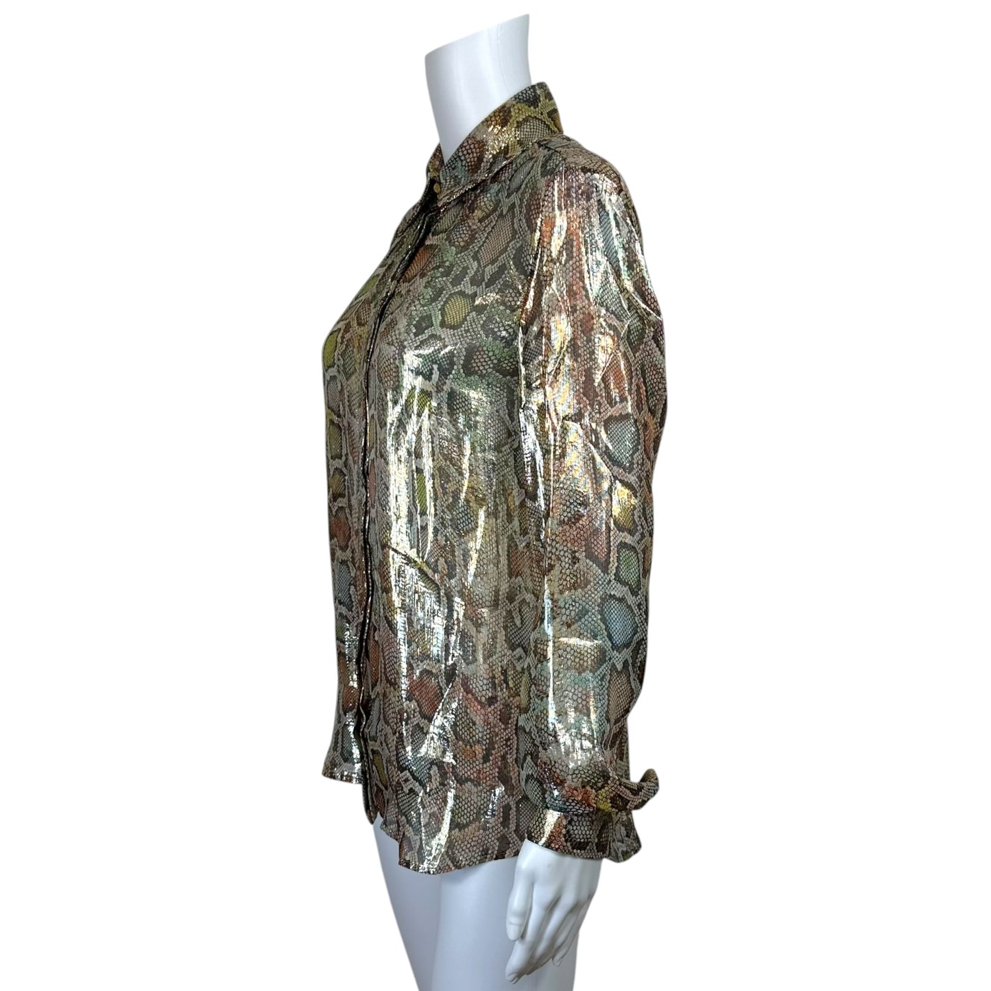 Roberto Cavalli Metallic Multicolor Snakeskin Print Blouse