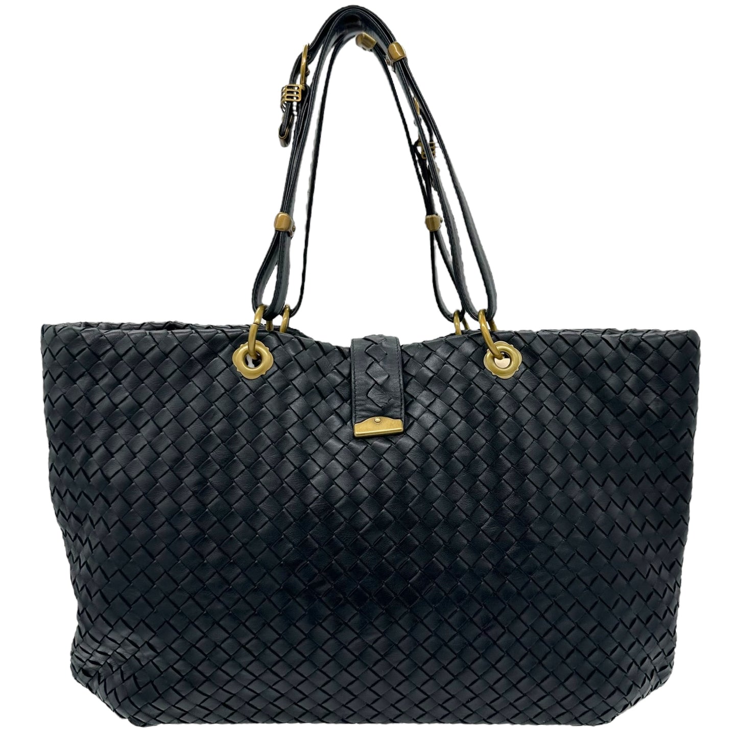 Bottega Veneta Black Intrecciato Woven Leather Tote Bag