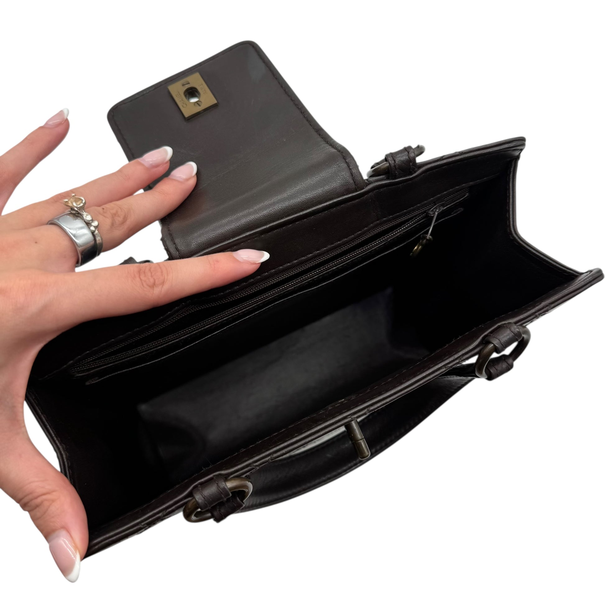 Chanel Chocolate Brown Leather Quilted Top Handle Mini Tote - Outfit Repeater