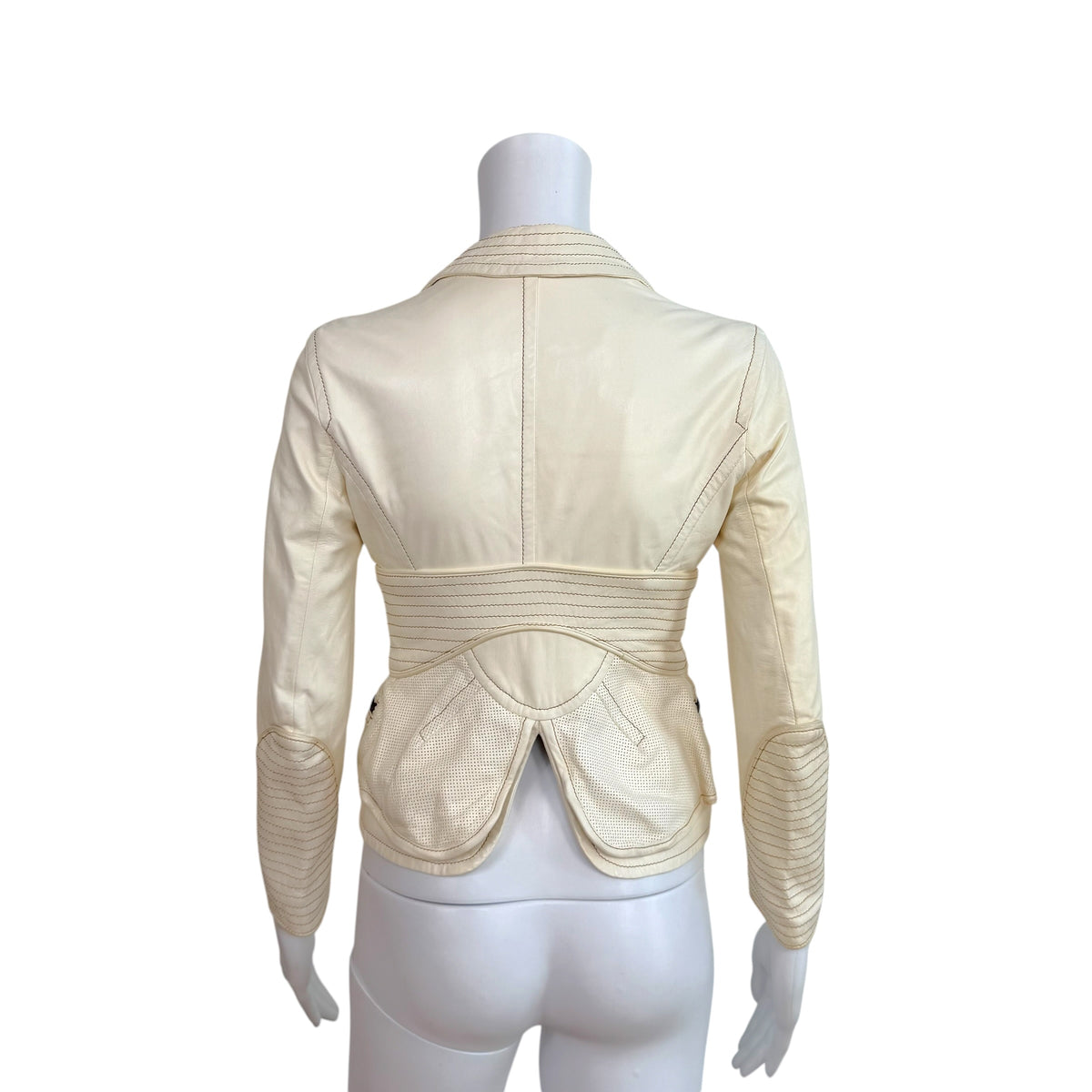 Dsquared2 White 3/4 Sleeve Contrast Stitch Leather Blazer Jacket