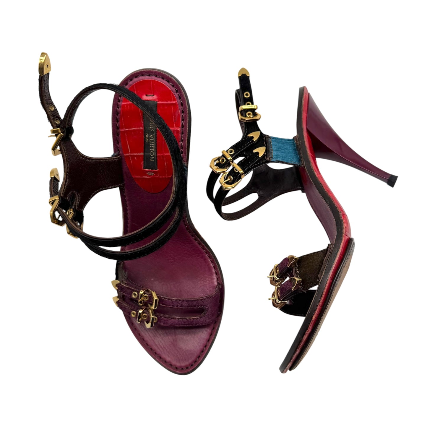 Louis Vuitton Multicolor Ponyhair & Croc Sandal Heels