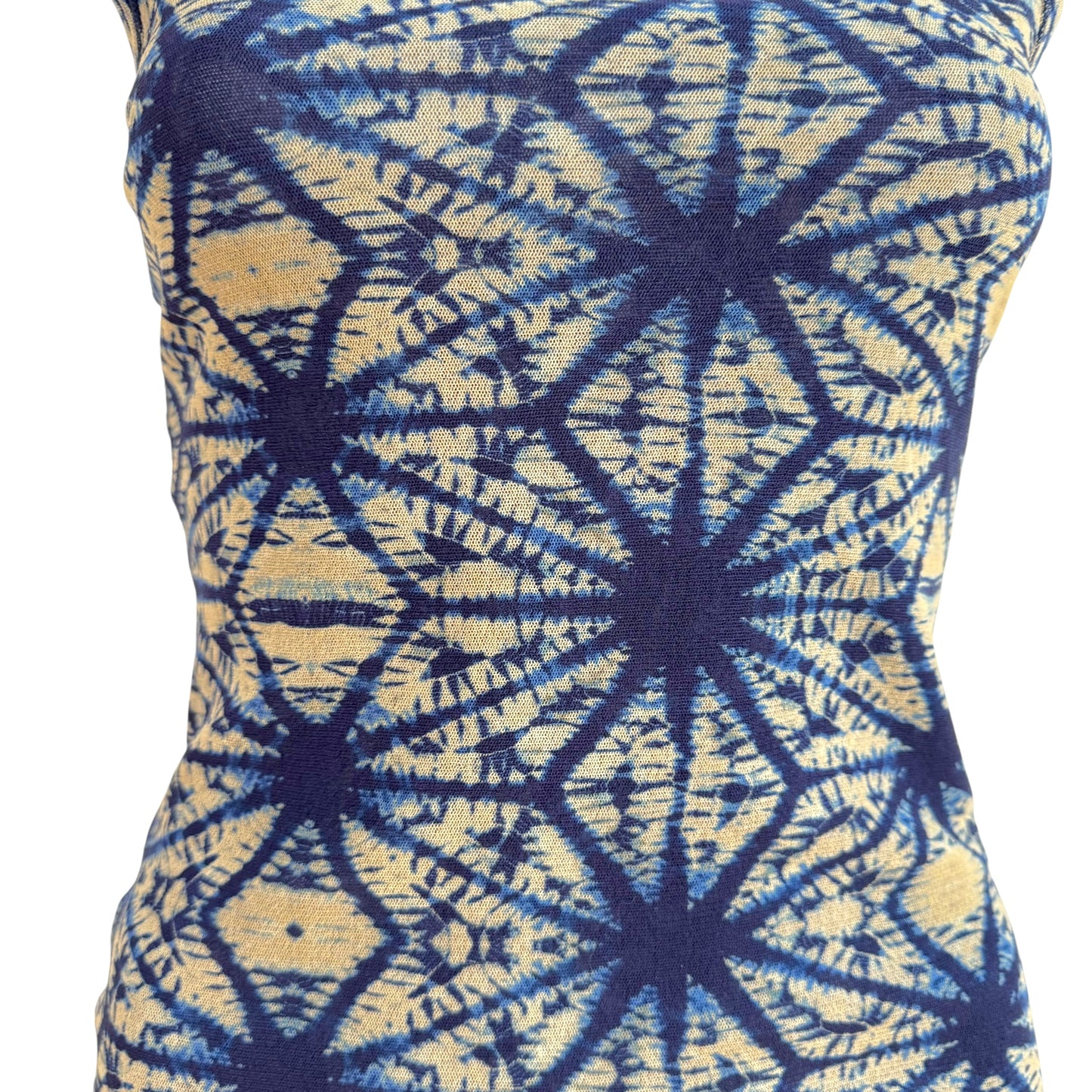 Jean Paul Gaultier Soleil Blue & Beige Tie Dye Print Mesh Tank