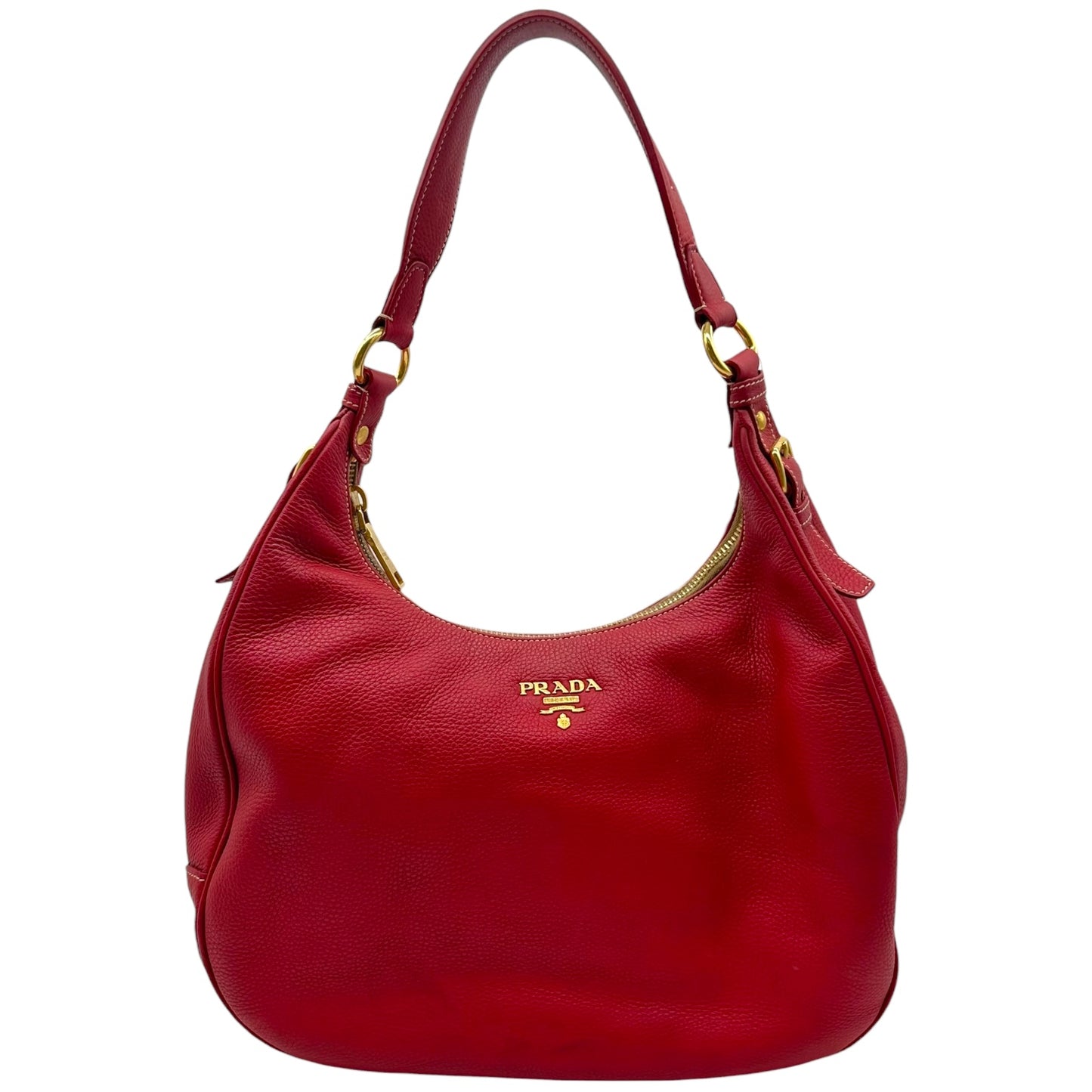 Prada Red Leather Crescent Hobo Shoulder Bag
