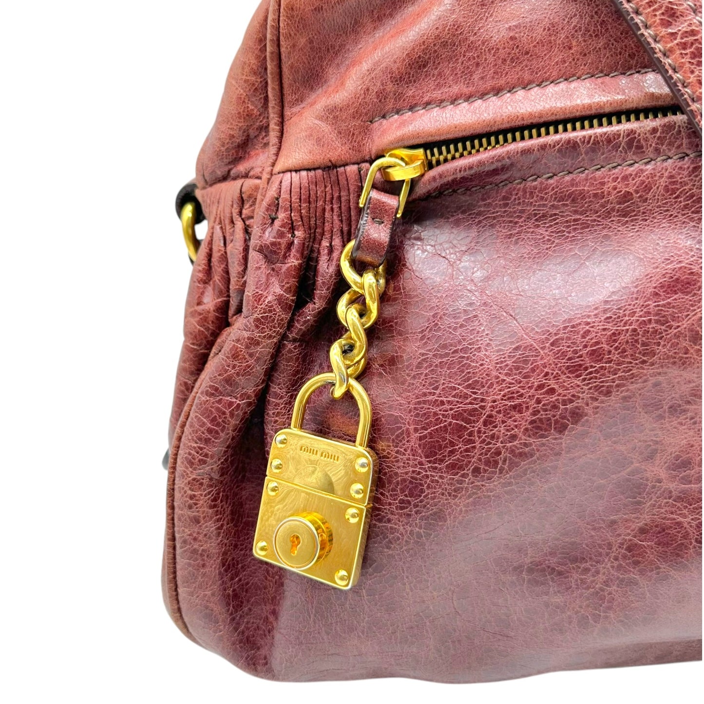 Miu Miu Burgundy Leather 2-Way Bag with Gold Hardware