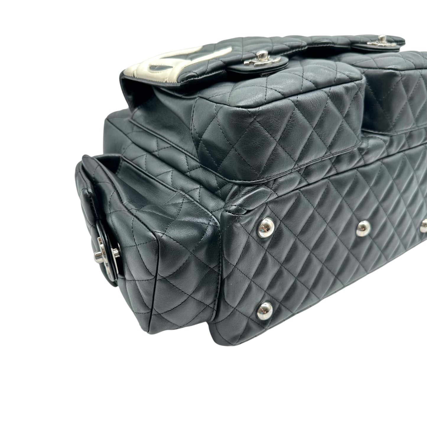 Chanel Black White Quilted Multi-Pocket Reporter Bag
