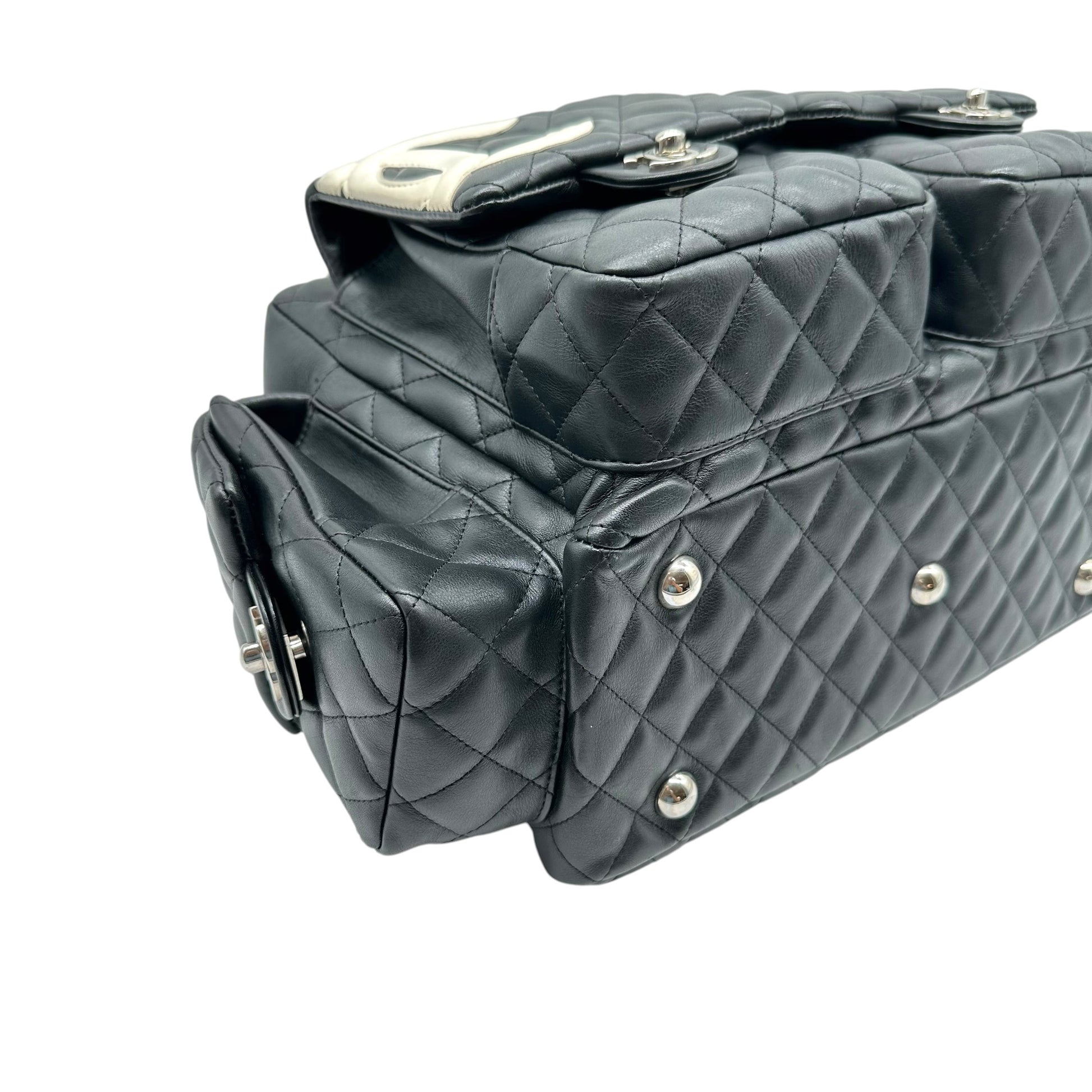 Chanel Black White Quilted Multi-Pocket Reporter Bag