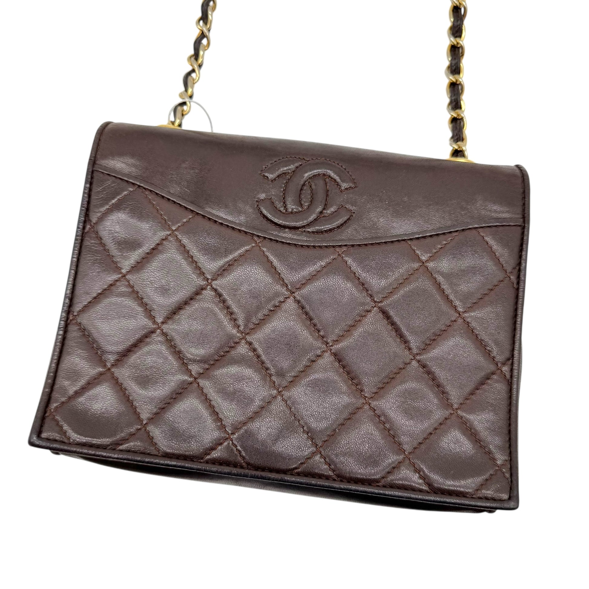 Chanel Chocolate Brown Lambskin Matelasse Quilted Crossbody Bag 1981-91 - Outfit Repeater