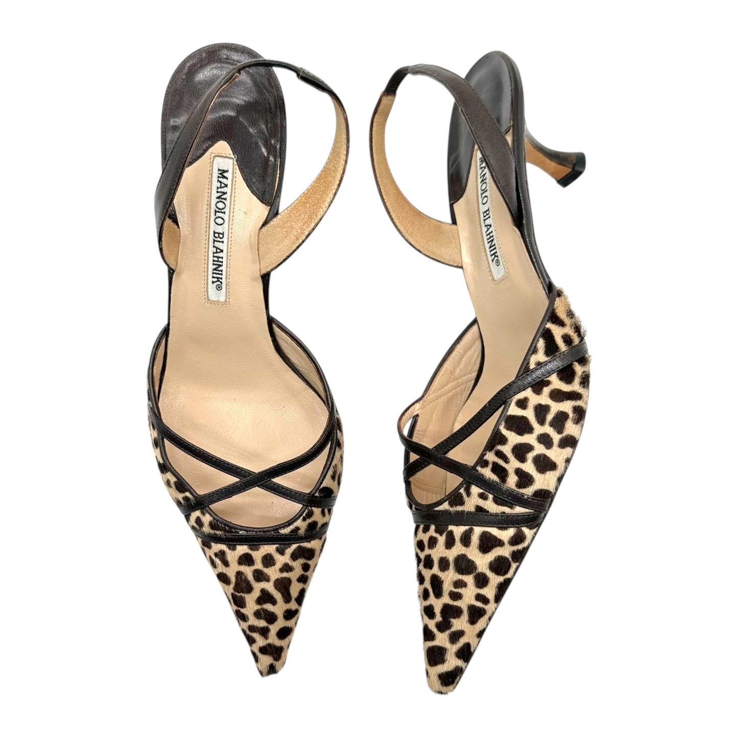 Manolo Blahnik Cheetah Print Ponyhair Kitten Heels