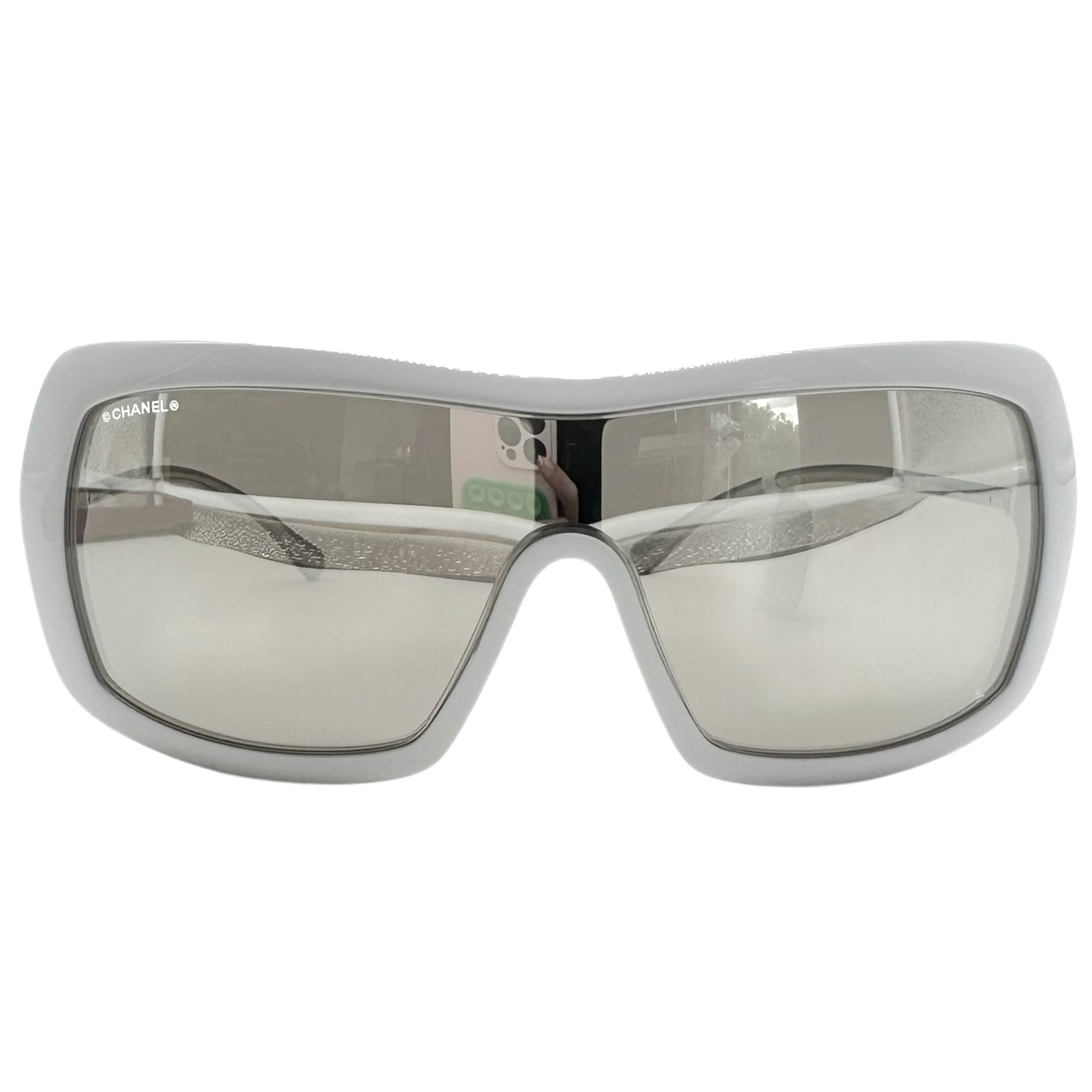 Chanel 71336 White & Silver Mirrored Shield Sunglasses