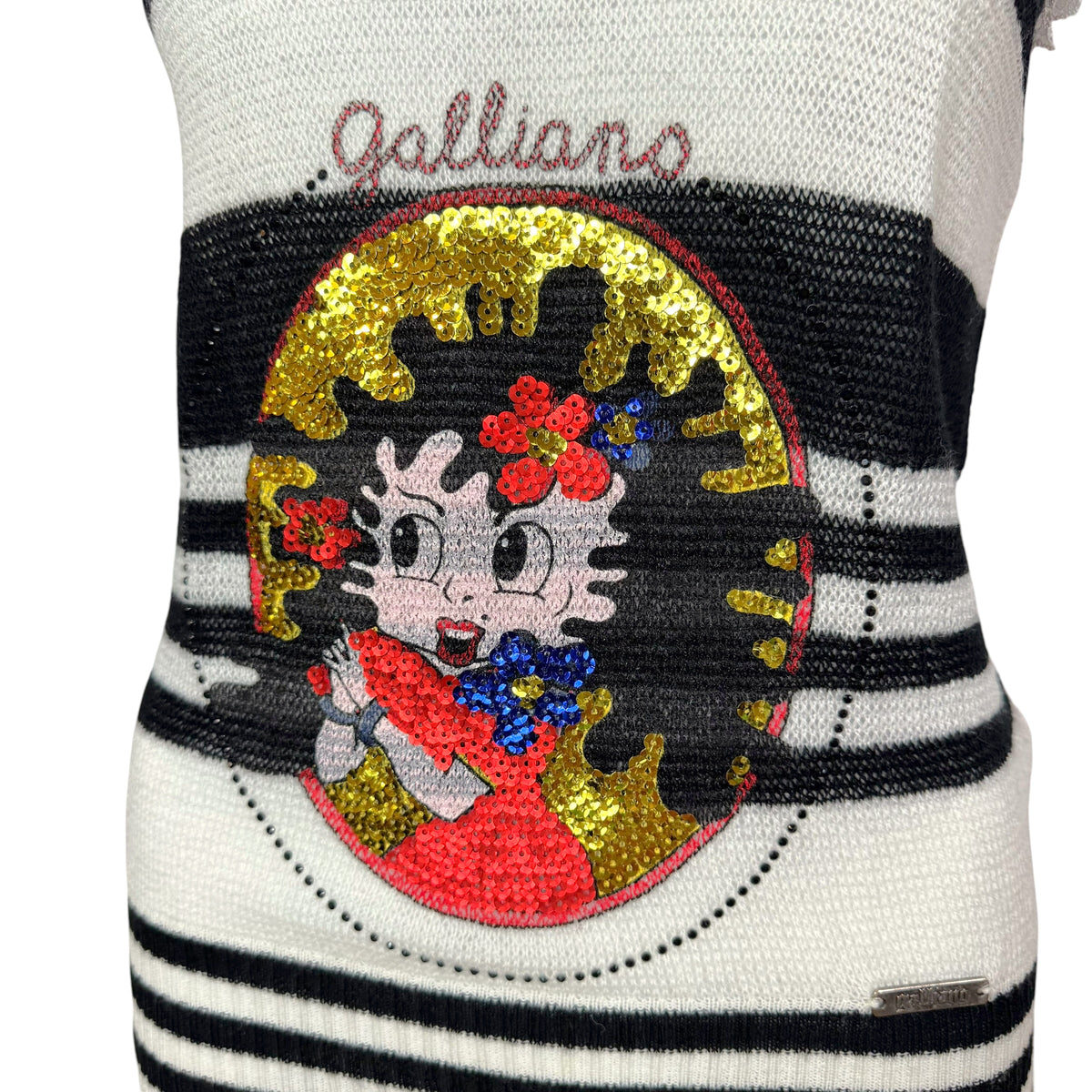 Galliano Striped Knit Cami Black White Sequin Doll Face